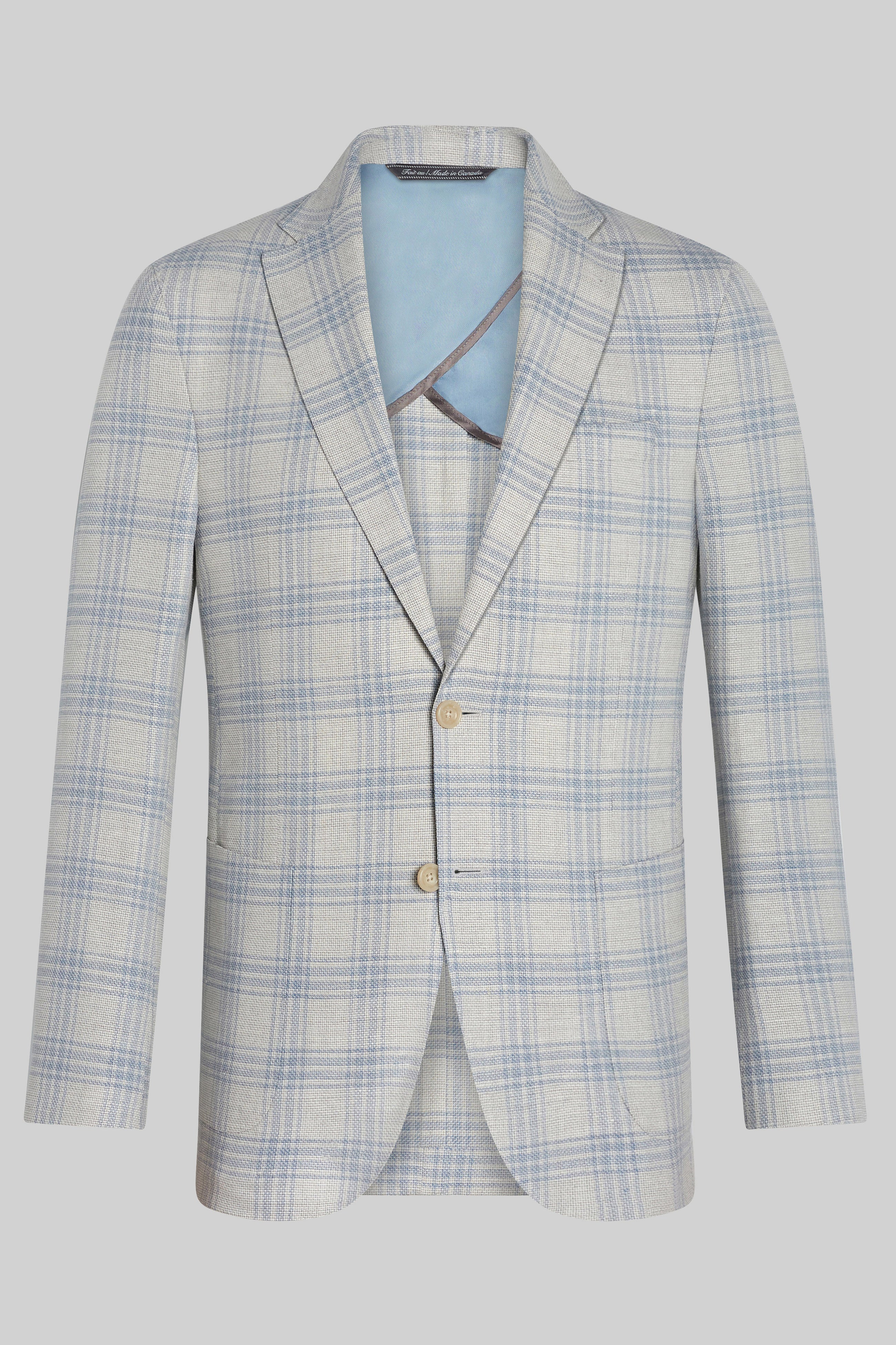 Alt view Hampton Plaid Wool, Linen, Cotton and Silk Stretch Blazer in Light Grey