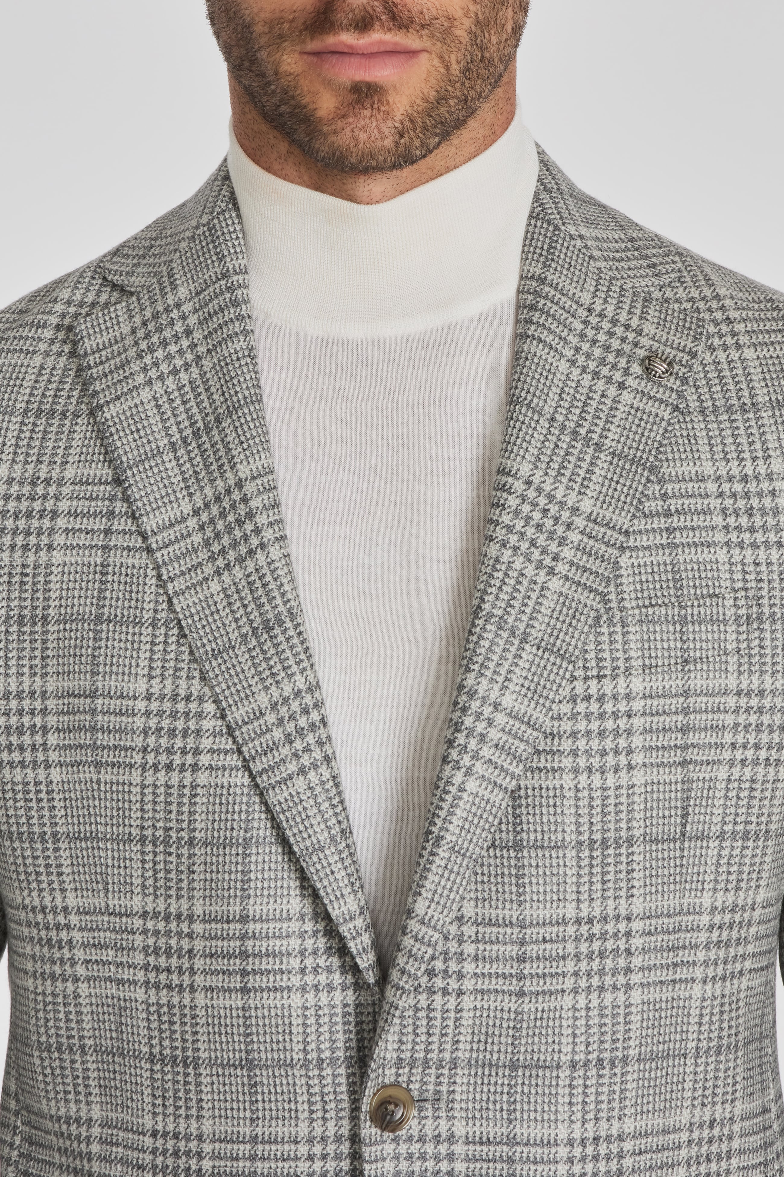 McAllen Light Grey Plaid Wool and Silk Blazer