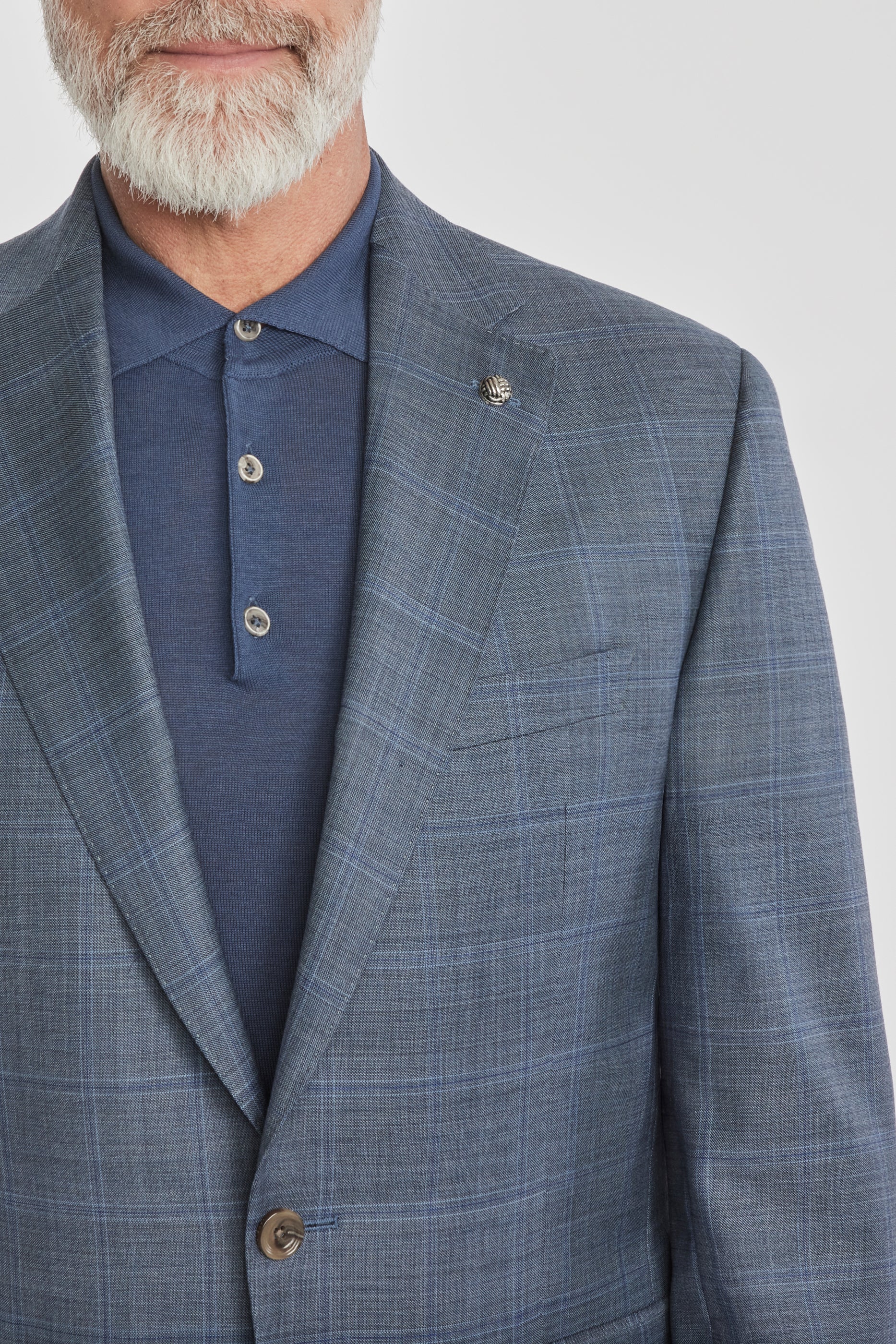 Image of Essence Windowpane Wool Super 150's Suit in Medium Blue-Jack Victor