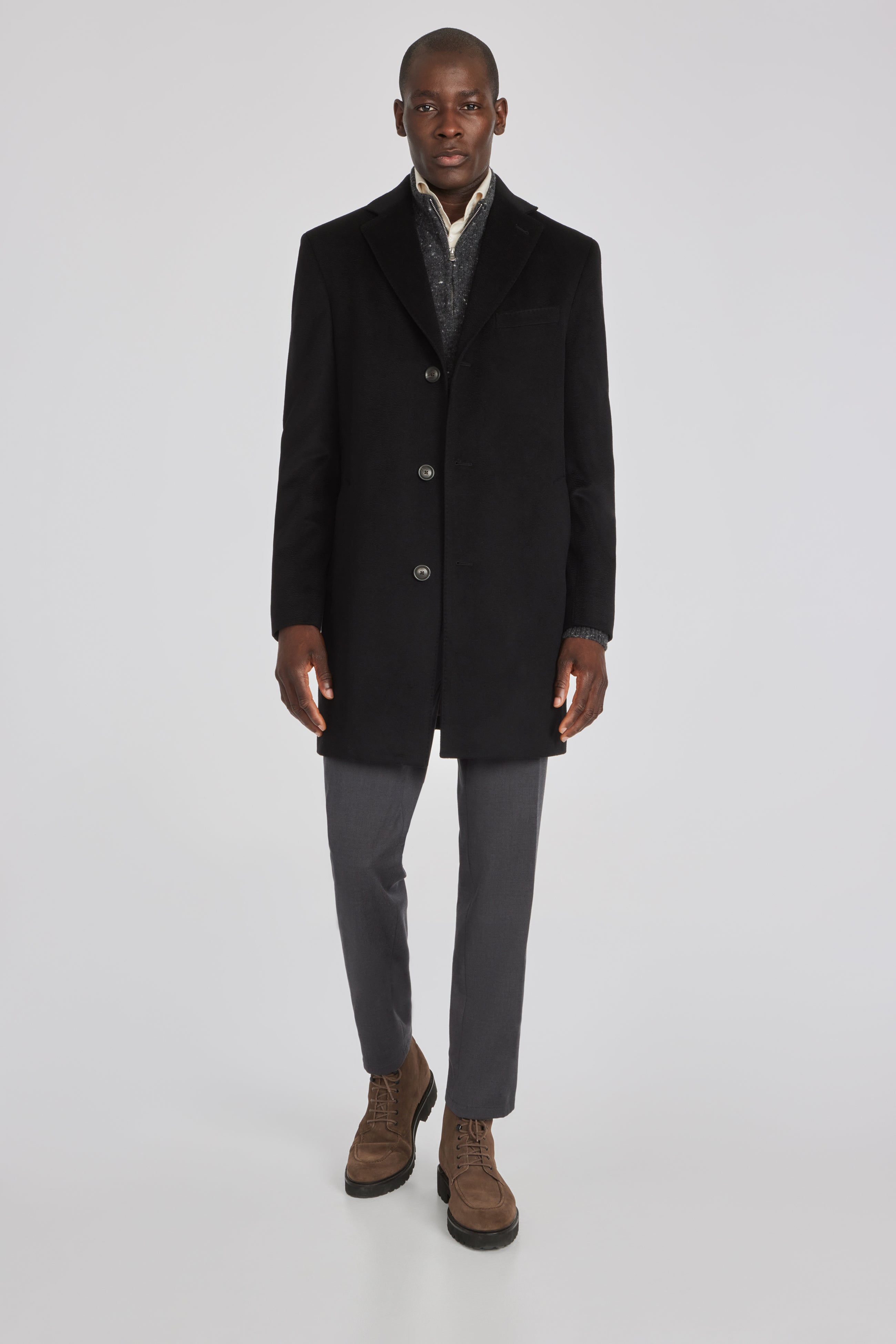 Wesley Black Wool and Cashmere Overcoat