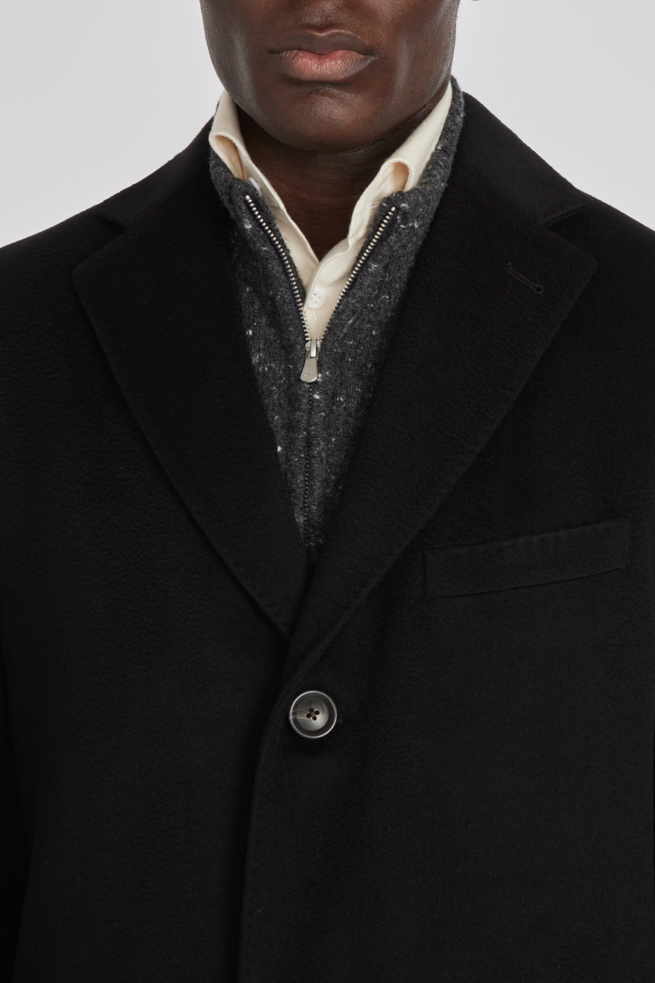 Wesley Black Wool and Cashmere Overcoat