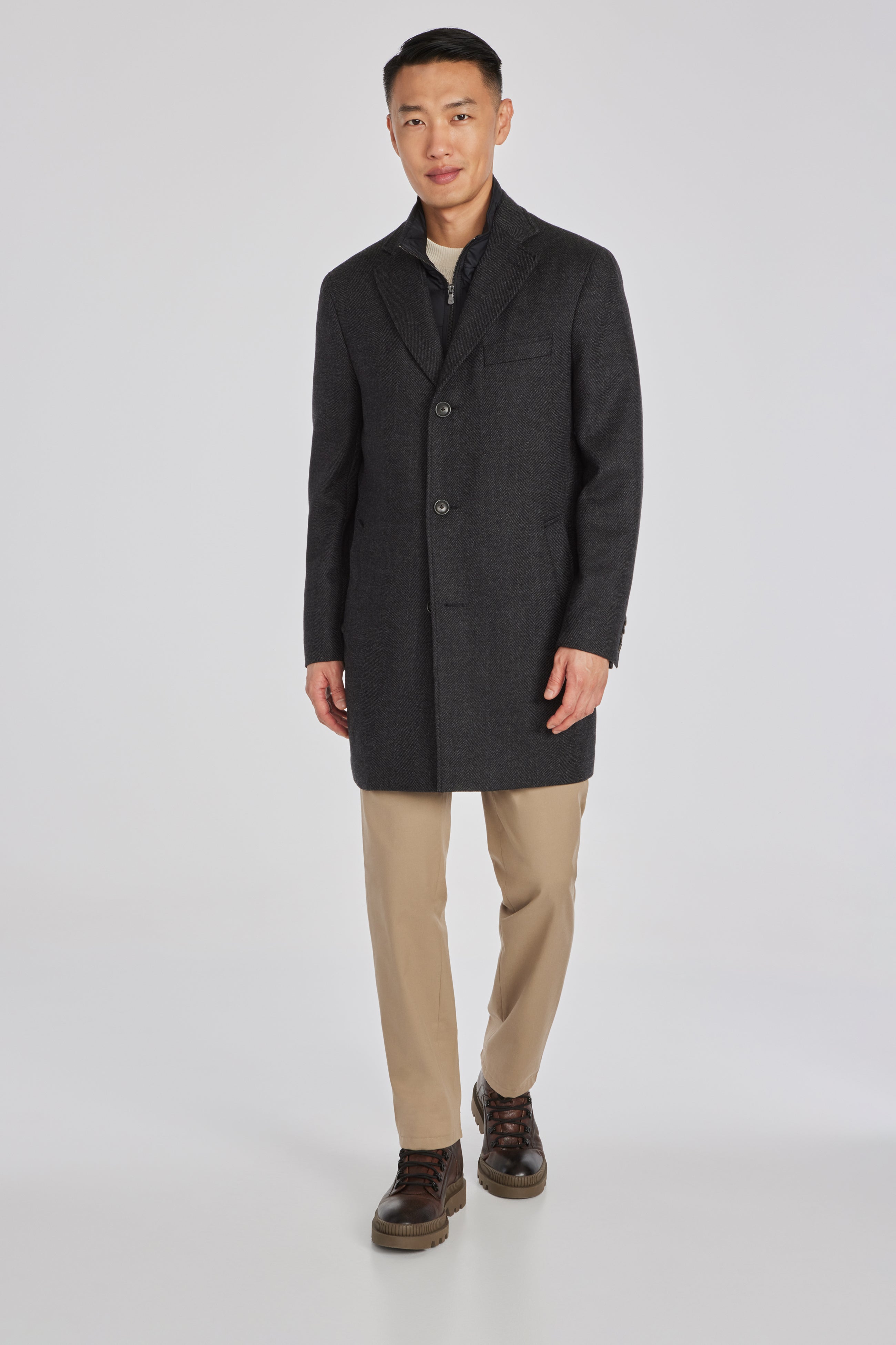 Delman Charcoal Wool Lycra Overcoat