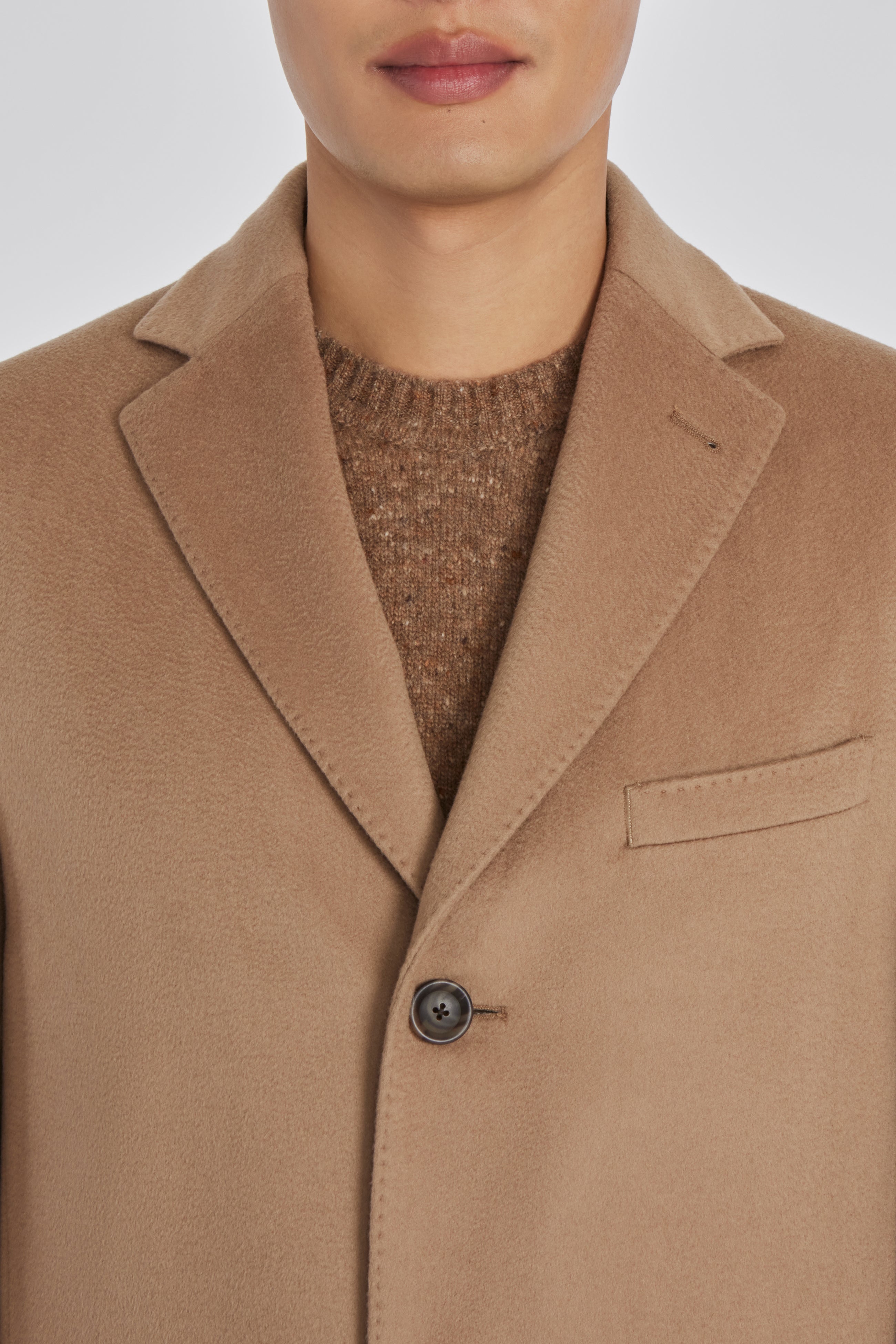 Prontomoda Men's L400913-14 Single Breasted Black Luxury Wool/Cashmere Full  Length Topcoat - Camel - 48R 