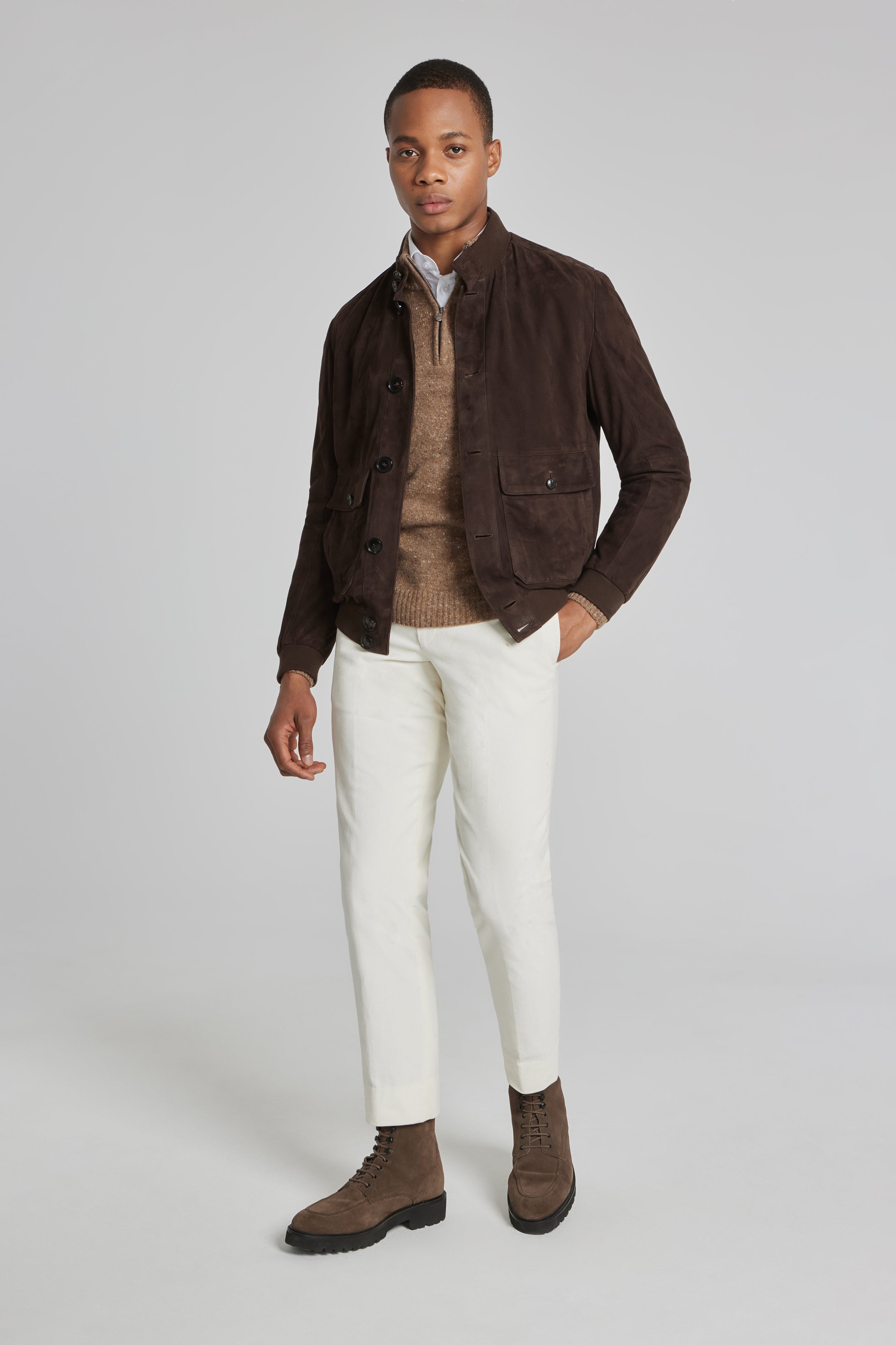 Alt view 2 Leon Suede Bomber Jacket in Bark