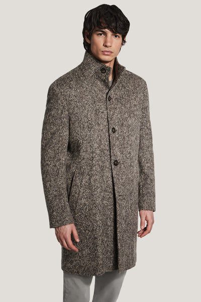新品 ATON ALPACA HERRINGBONE COLLAR COAT Light Brown Herringbone Coat - Wool, Alpaca, and Cashmere