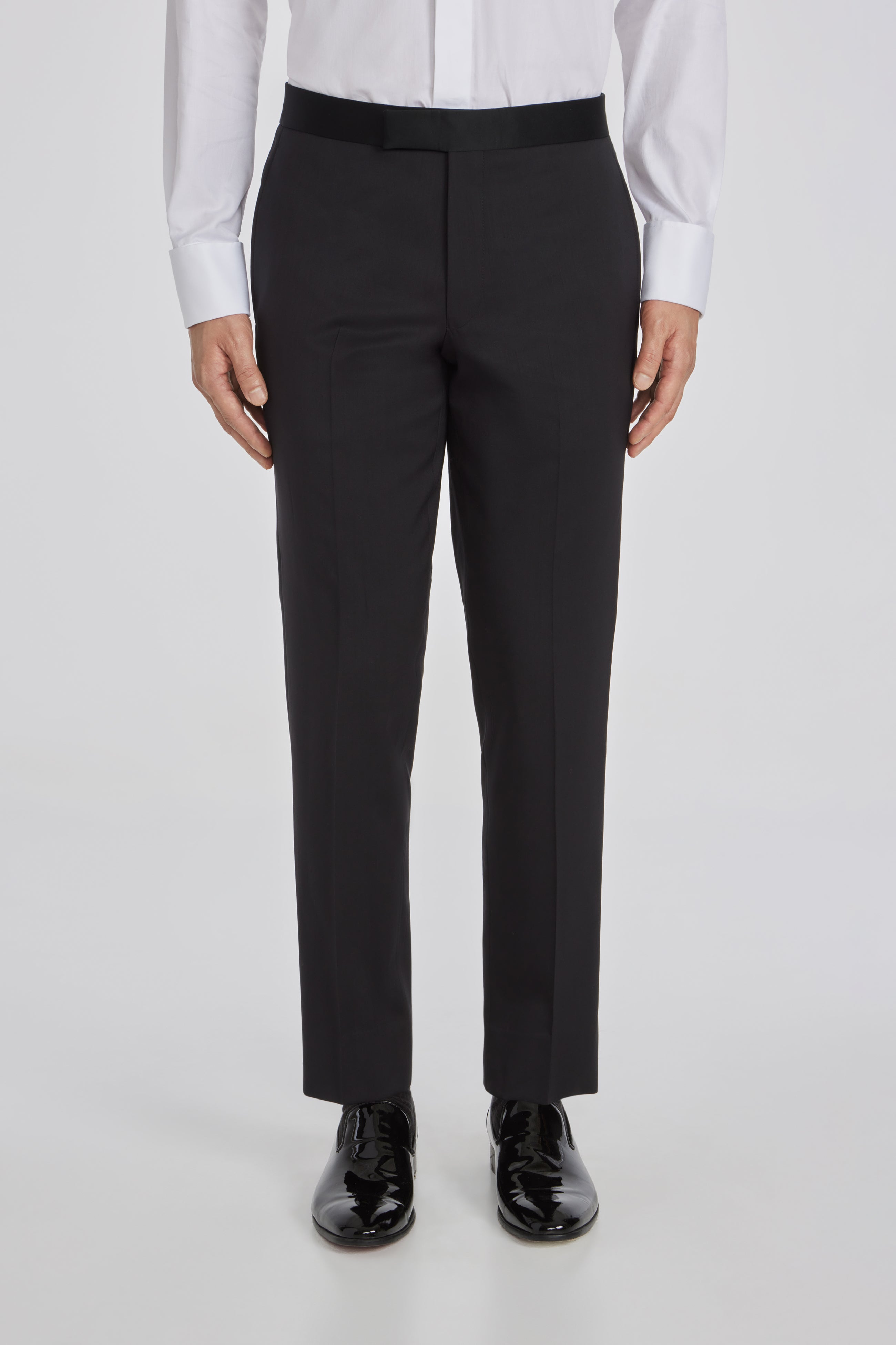 Black Solid Phoenix Wool Tuxedo Trouser