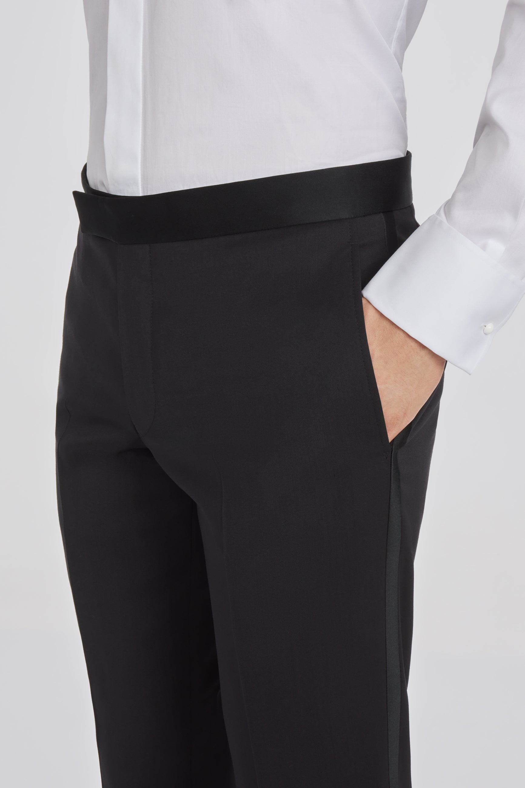 Black Solid Phoenix Wool Tuxedo Trouser
