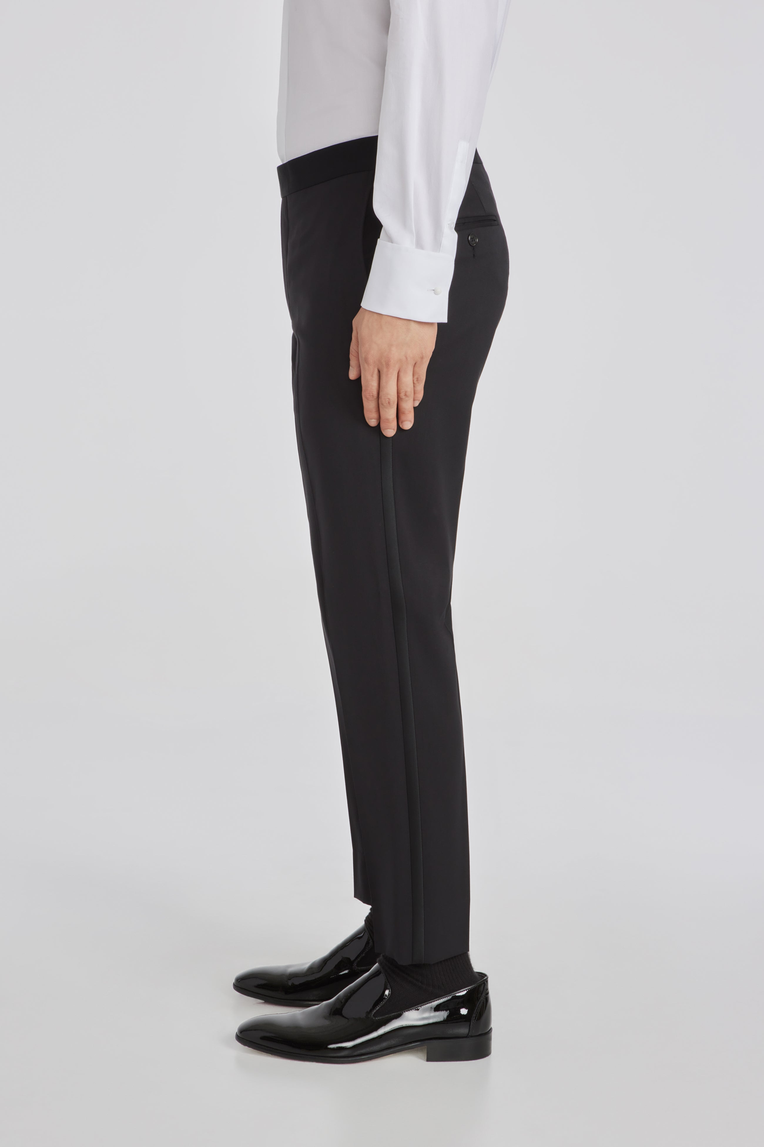 Black Solid Phoenix Wool Tuxedo Trouser