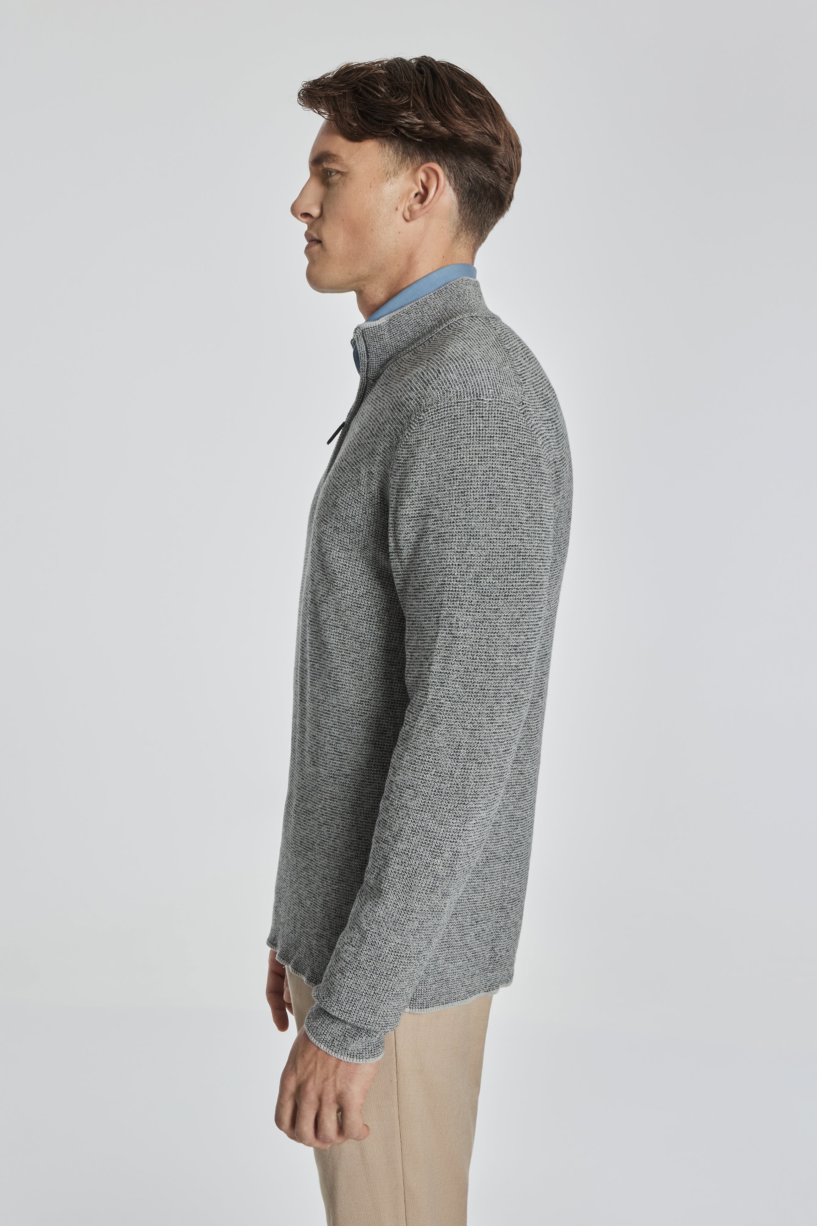 Alt view 3 Daulac Melange Cotton Quarter Zip Sweater in Charcoal