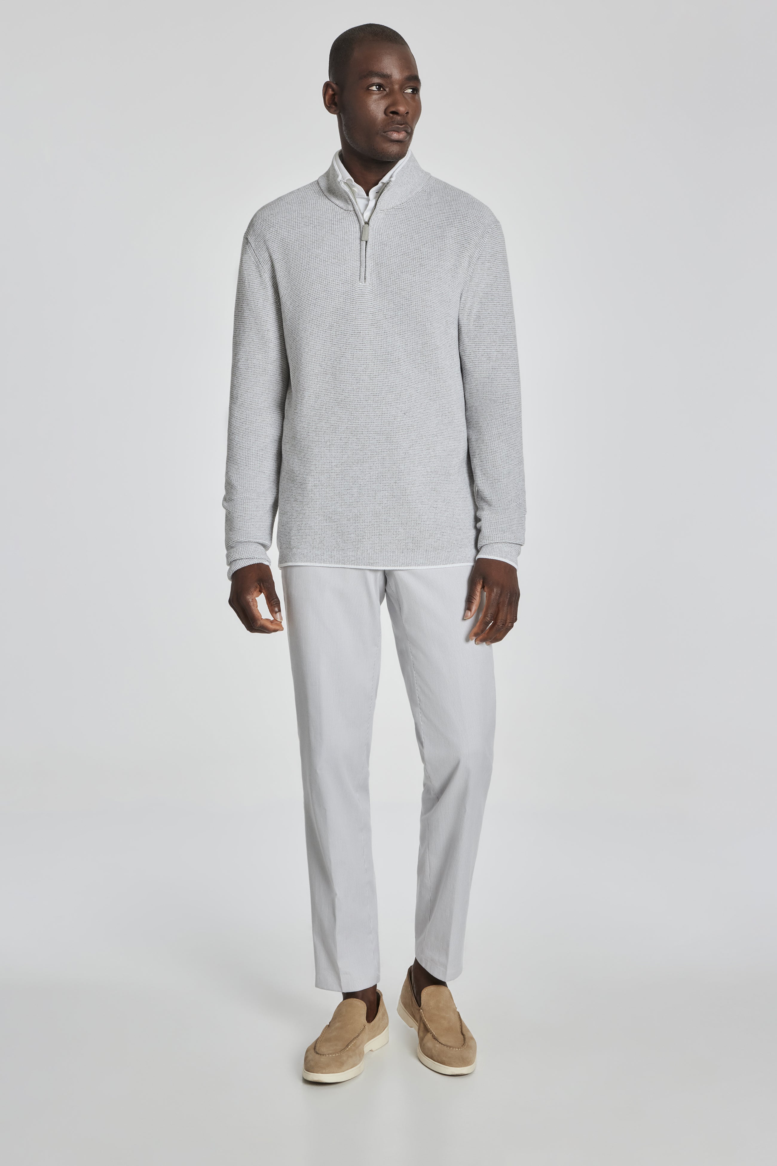 Alt view 5 Daulac Melange Cotton Quarter Zip Sweater in Pale Grey