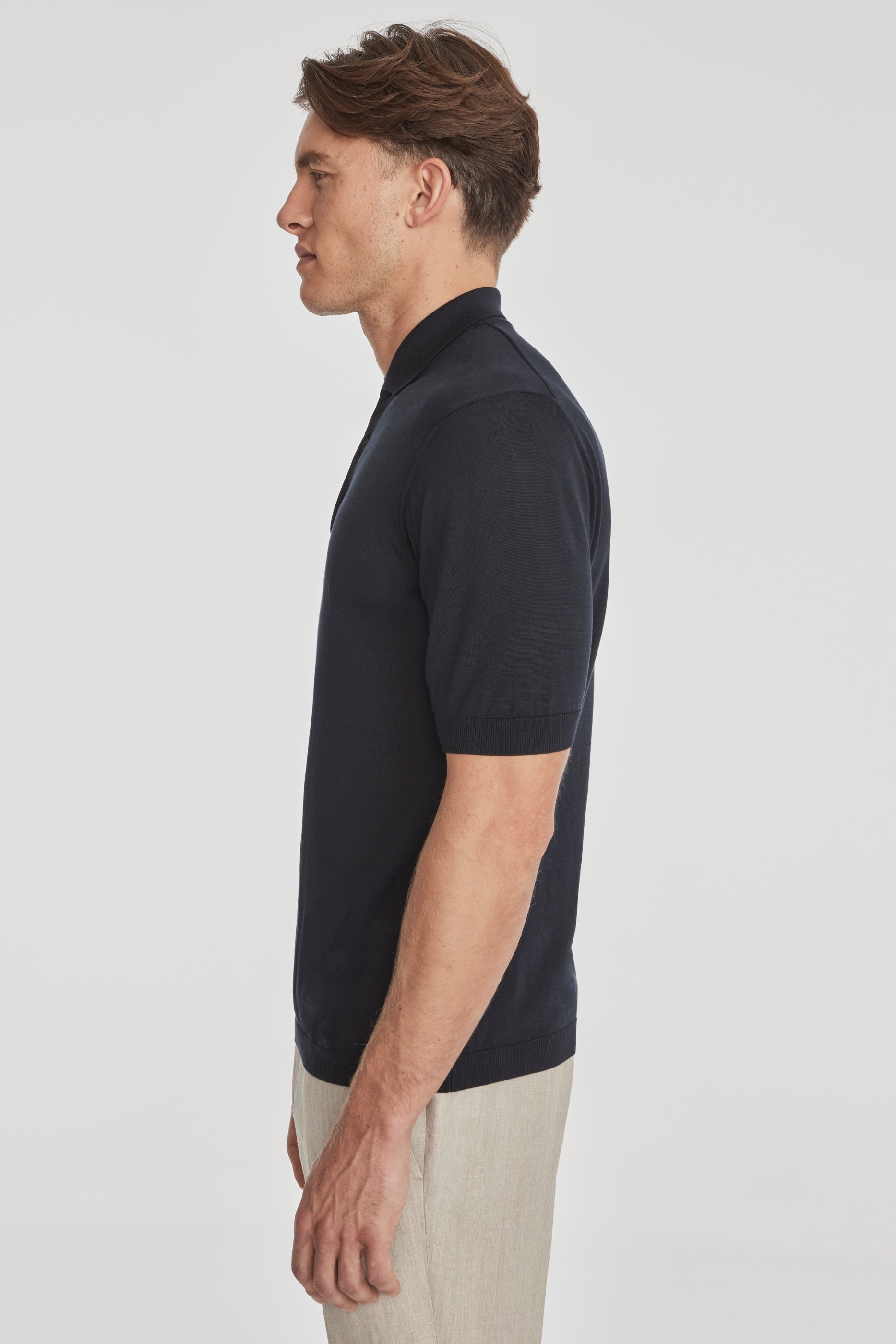 Image of SetiCo Cotton and Silk Knit Polo in Midnight-Jack Victor