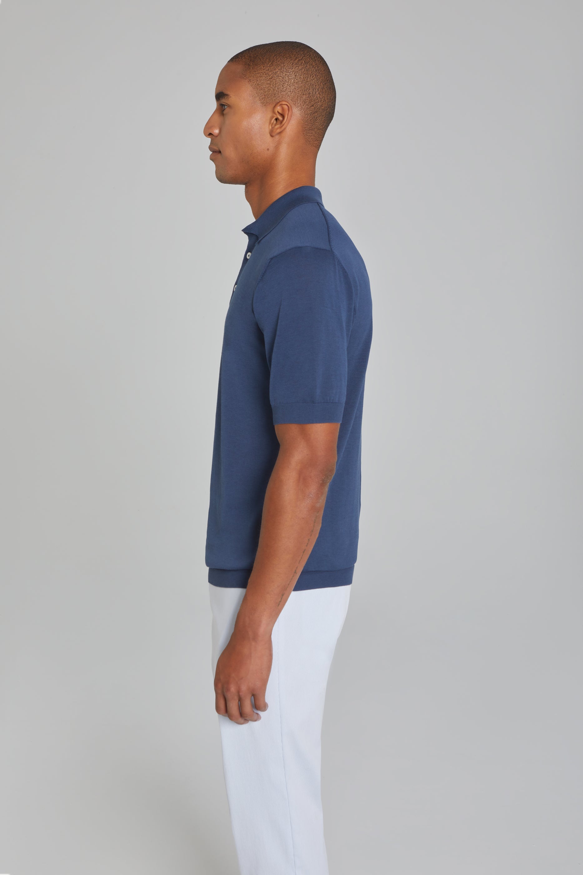 Alt view 3 SetiCo Cotton and Silk Knit Polo in Blue