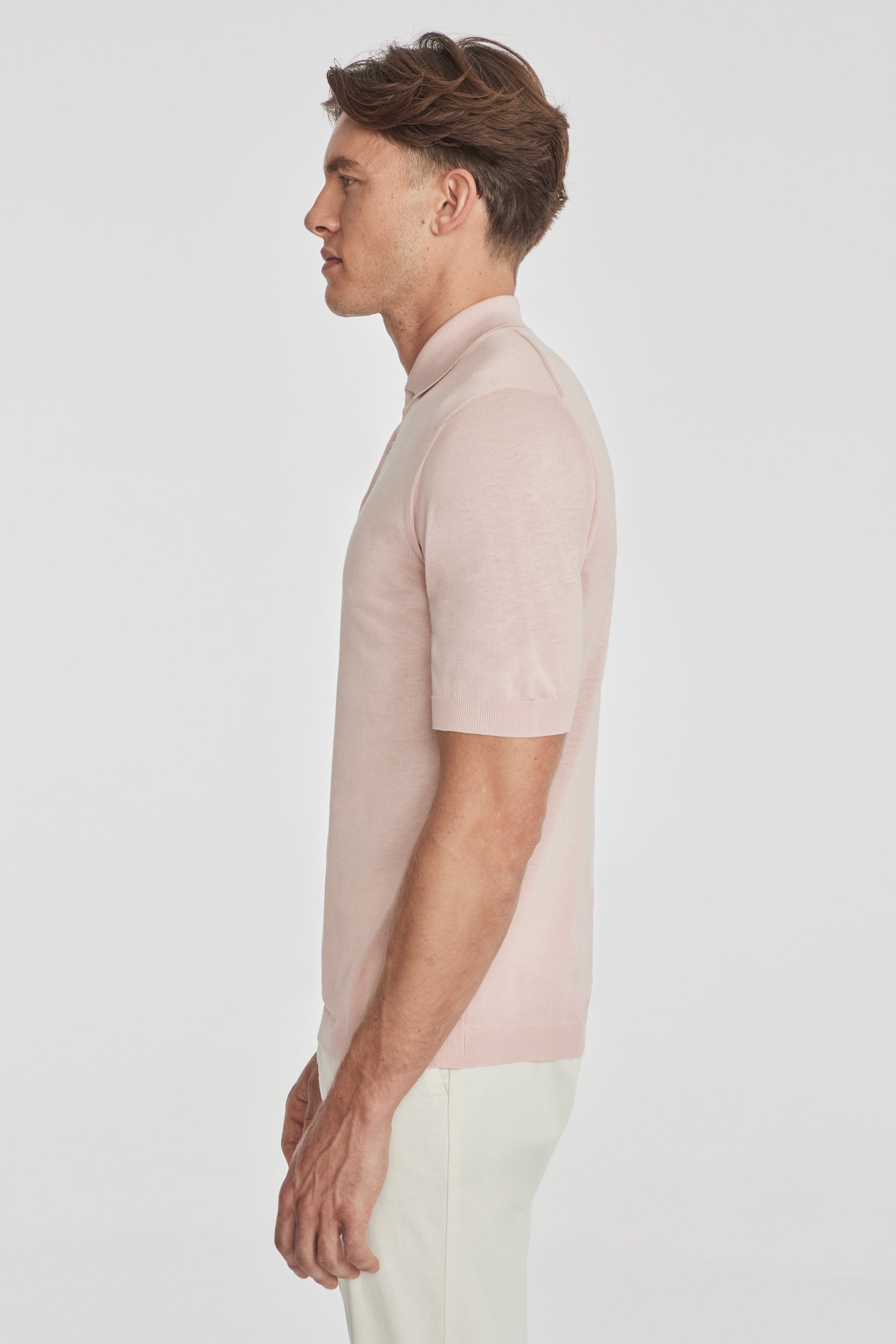Image of SetiCo Cotton and Silk Knit Polo in Pink-Jack Victor
