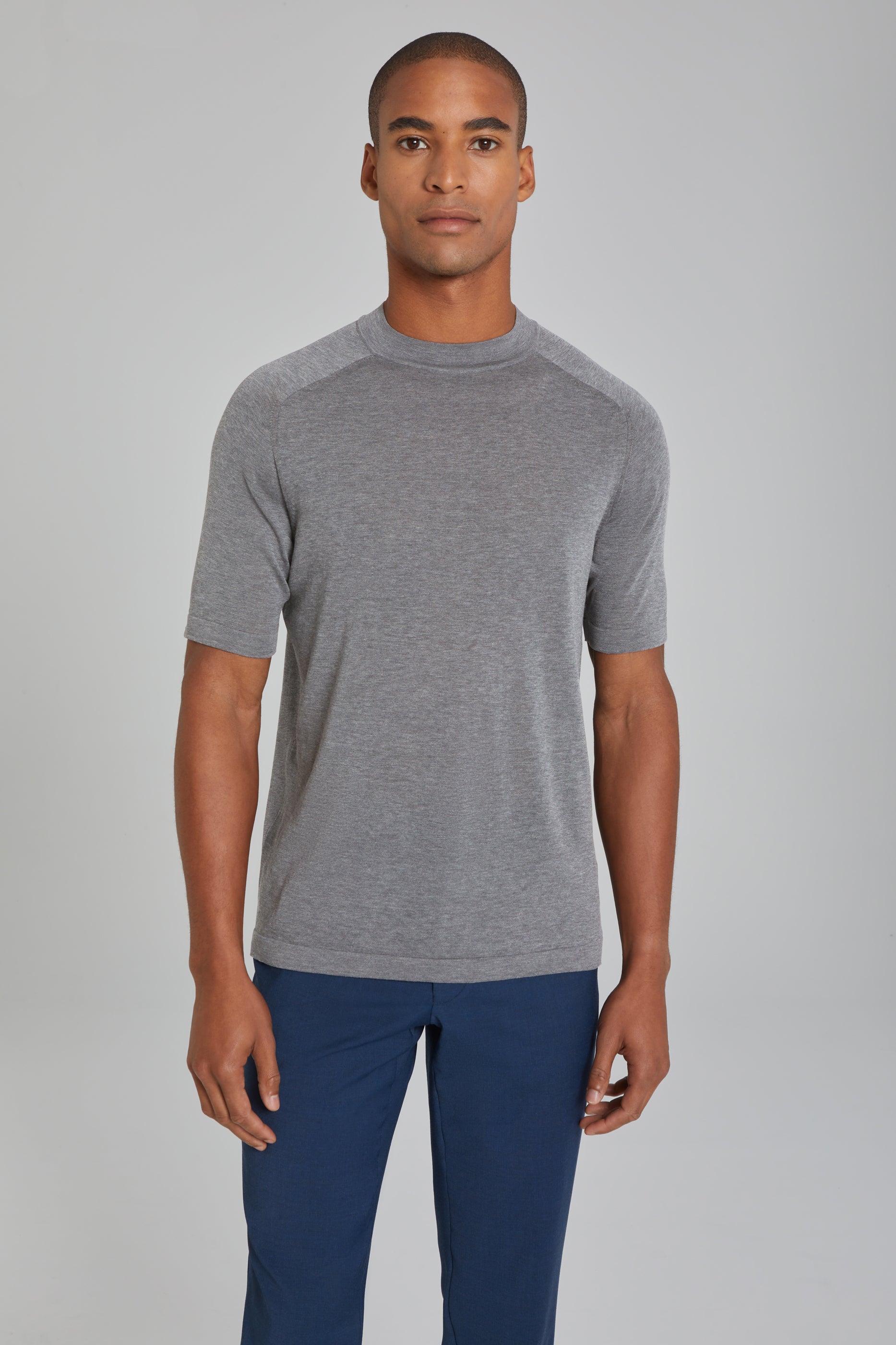 Alt view 1 SetiCo Cotton and Silk Knit Crew Neck in Light Grey