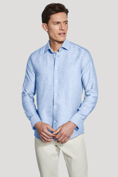 LINEN WASH CACHE シャツ　サックスブルー GINO フレンチリネン サックスブルー – MINIMAL WARDROBE