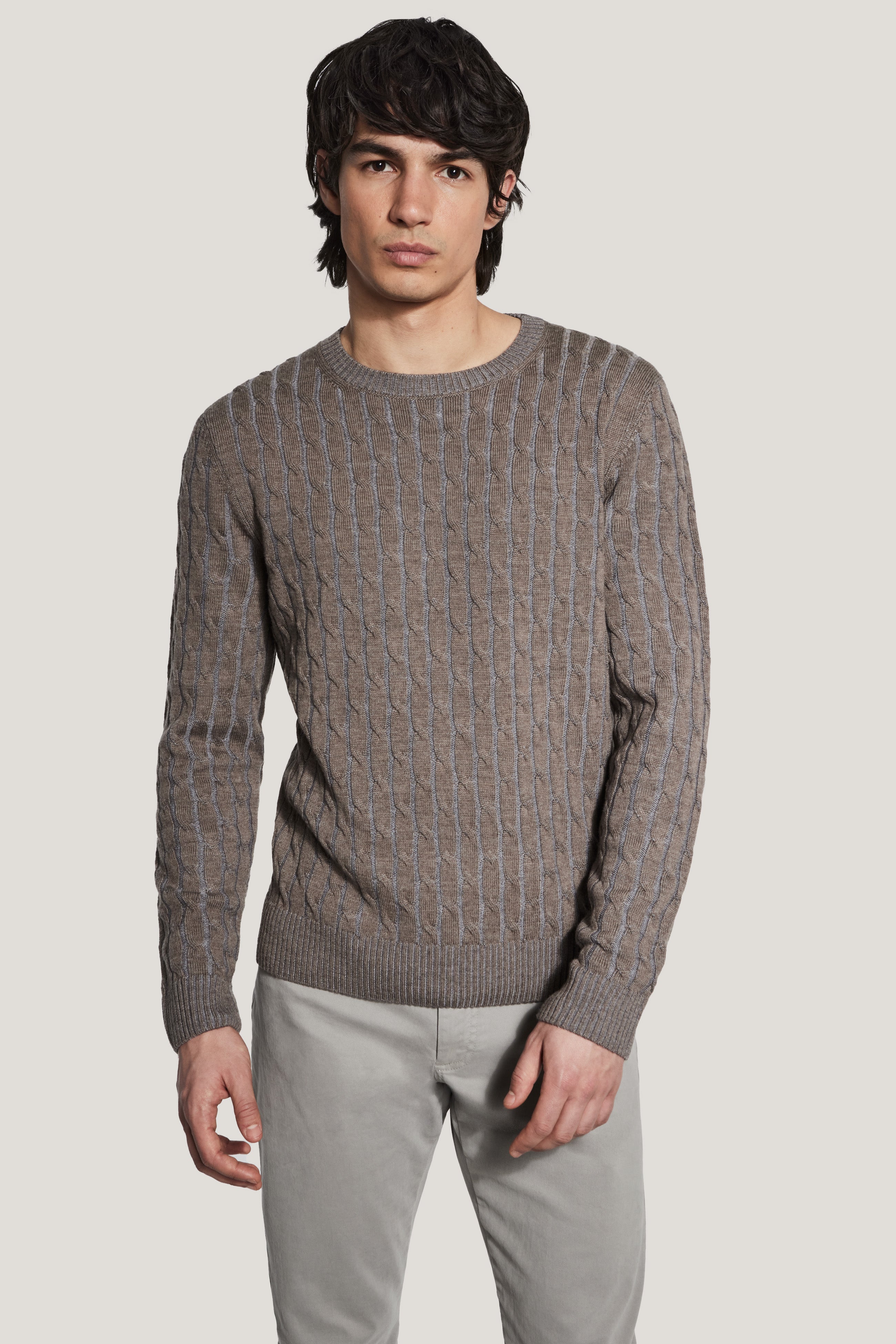 Alt view Taupe Cable Knit Crew Neck