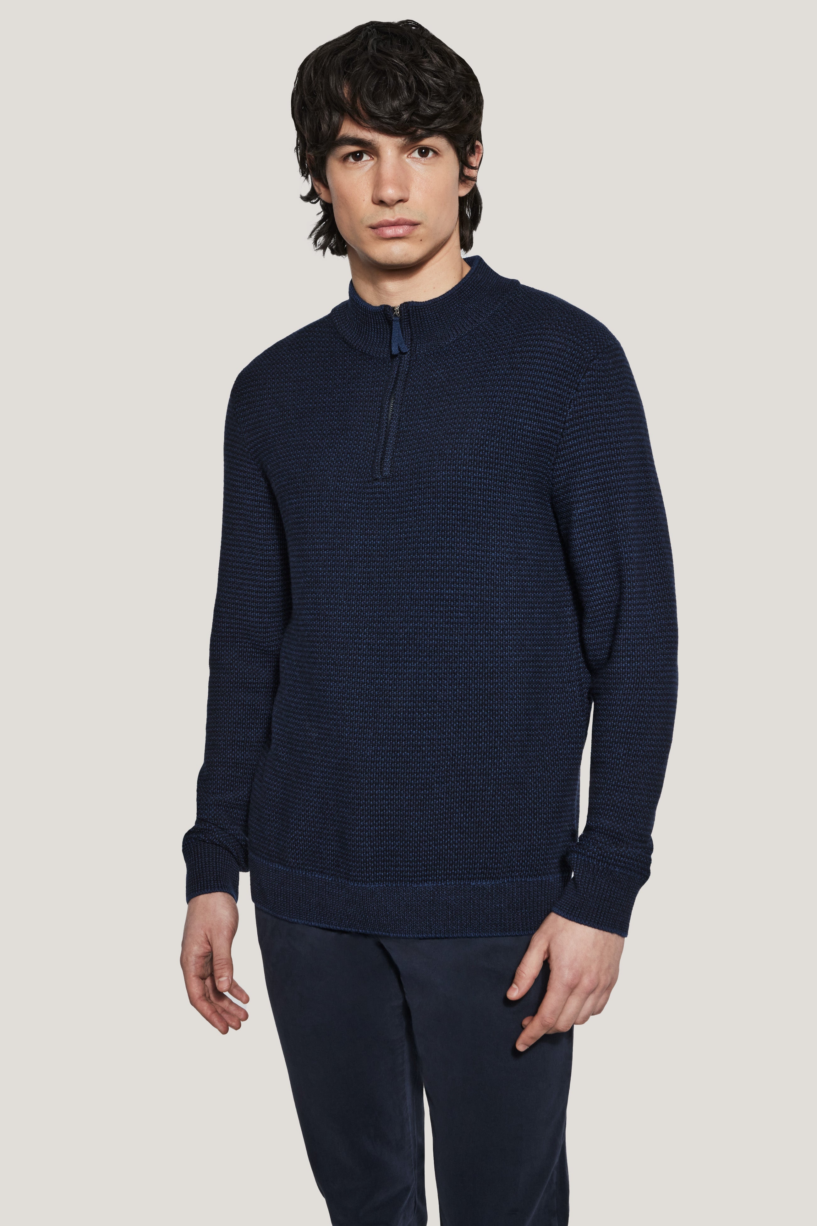 Alt view Blue Melange Quarter Zip Sweater