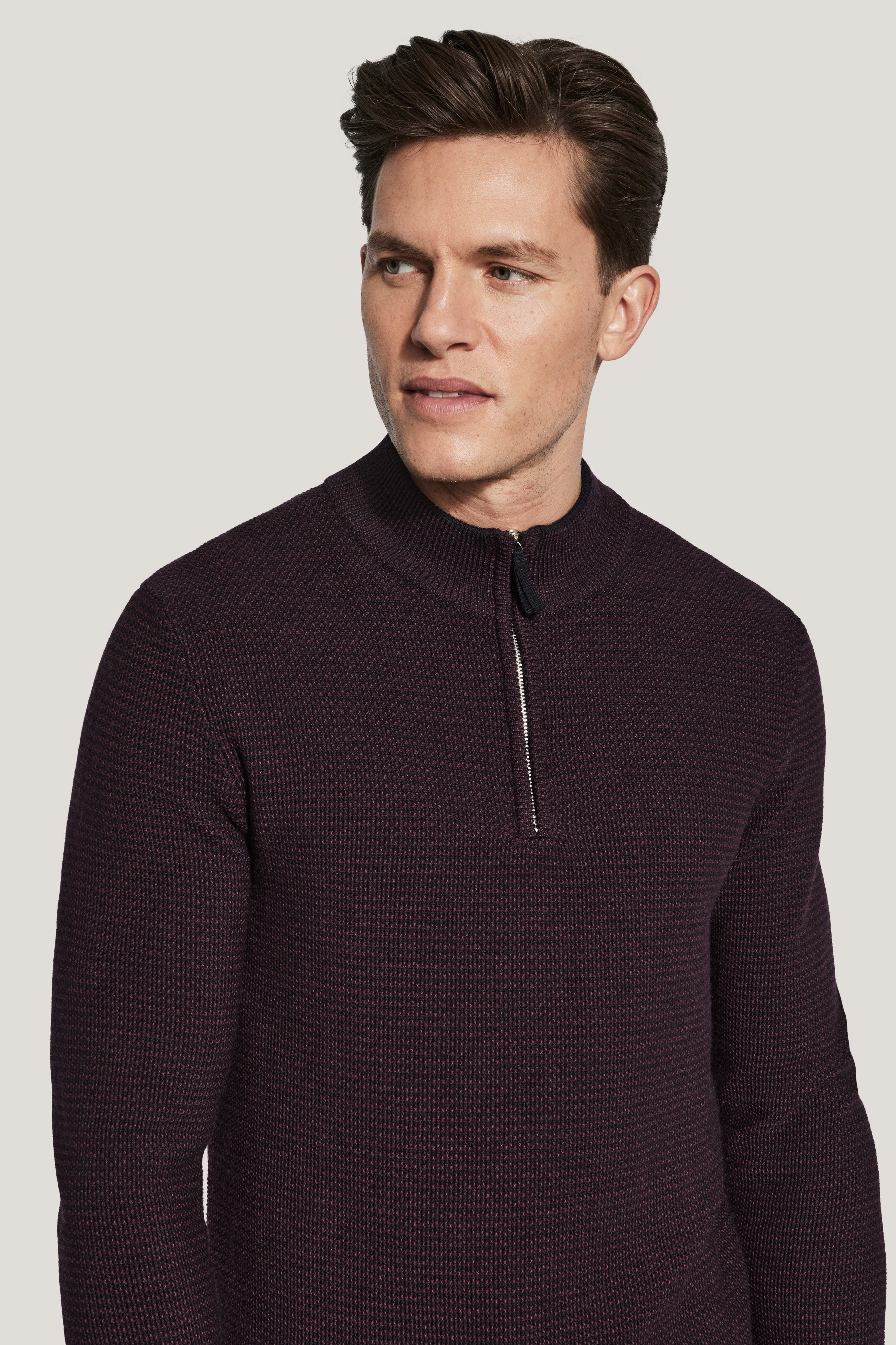 Alt view 1 Wine Melange Quarter Zip Sweater