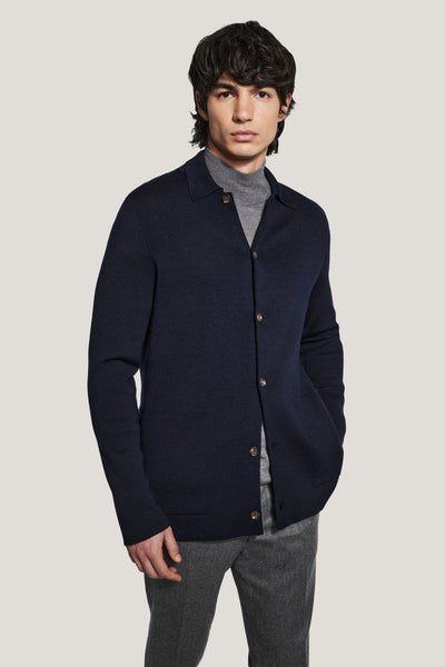 Navy Shirt Jacket - Extra Fine Merino Wool | Jack Victor