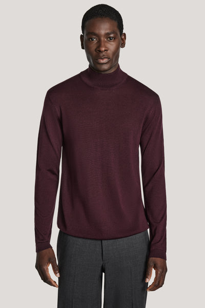 Wine Long Sleeve Mock Neck - Merino Wool and Silk Blend | Jack Victor
