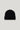 Black ribbed knit beanie with a folded cuff.