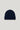 Navy ribbed knit beanie with folded cuff.