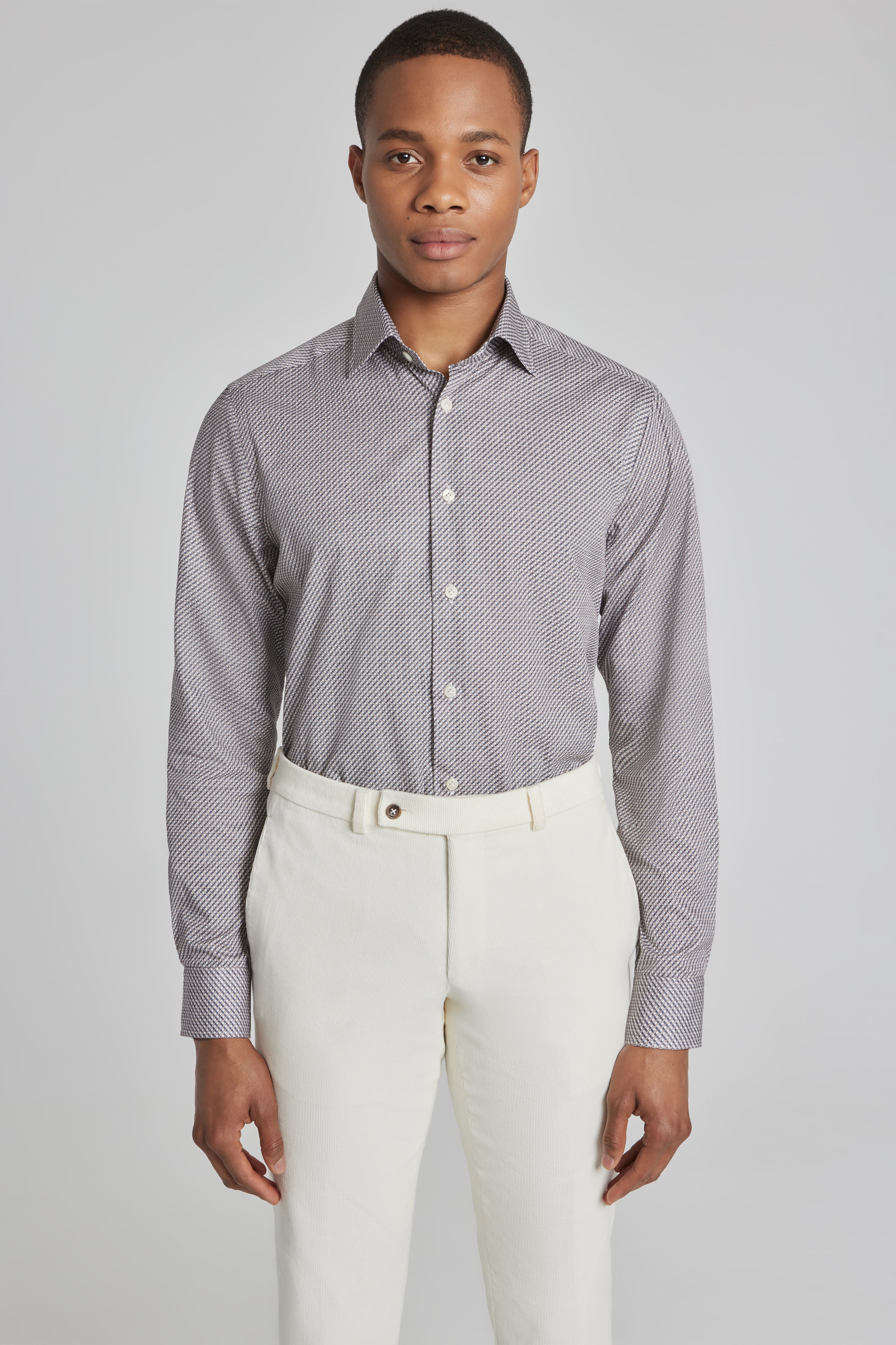 Landsdowne Tan Geometric Print Cotton Shirt
