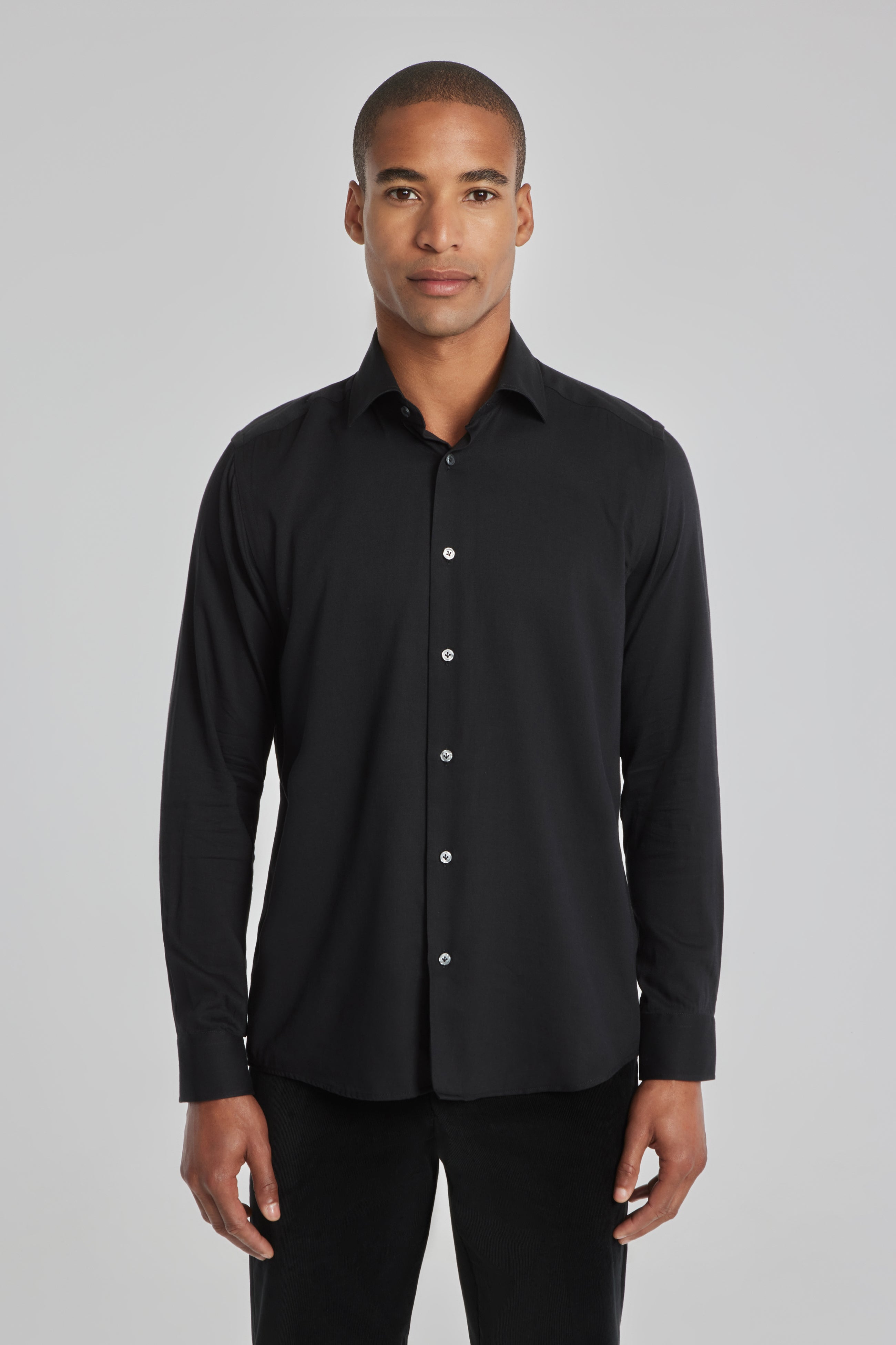 Aurelio Black Cotton, Viscose and Silk Shirt