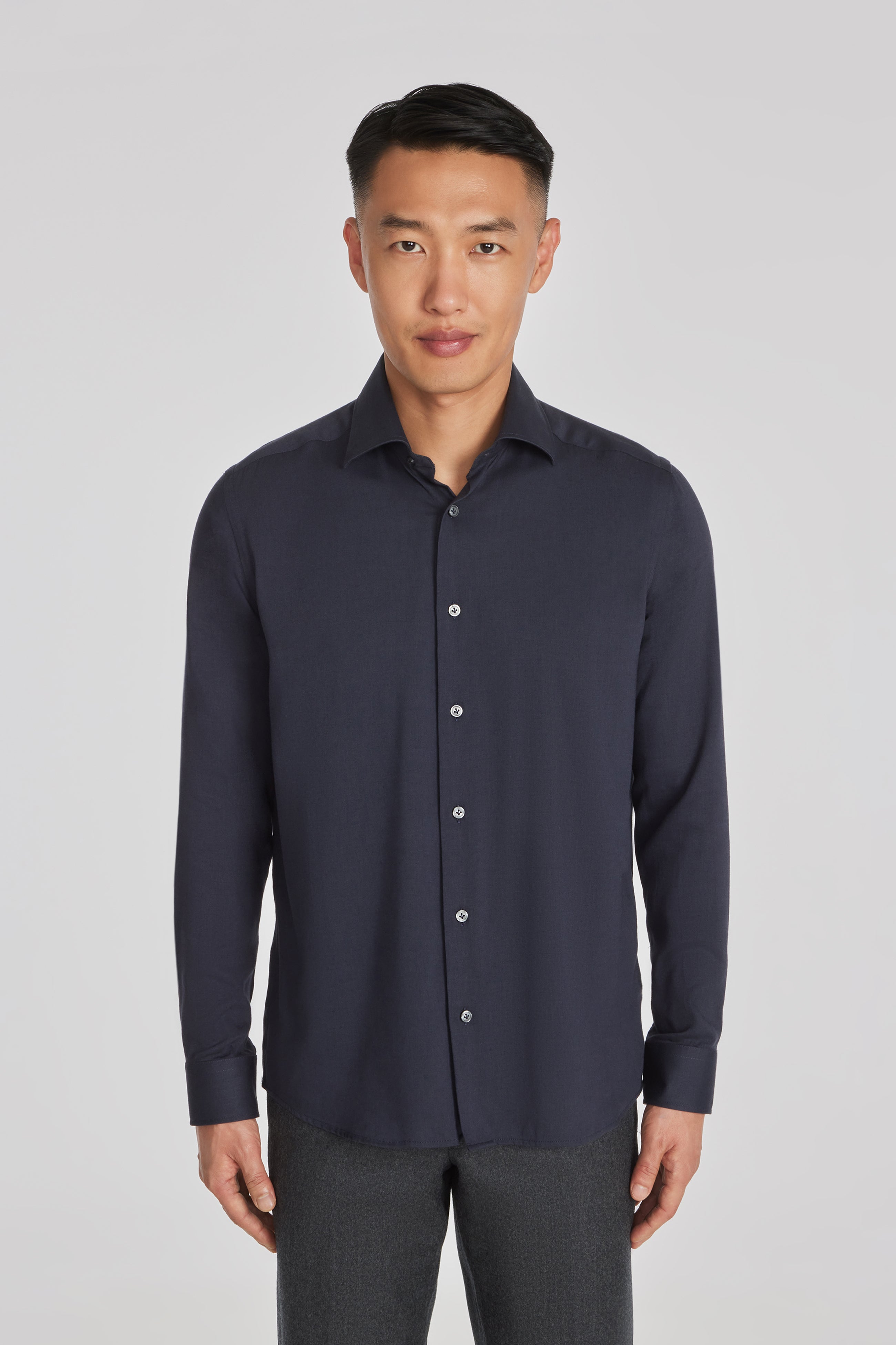 Aurelio Navy Cotton, Viscose and Silk Shirt