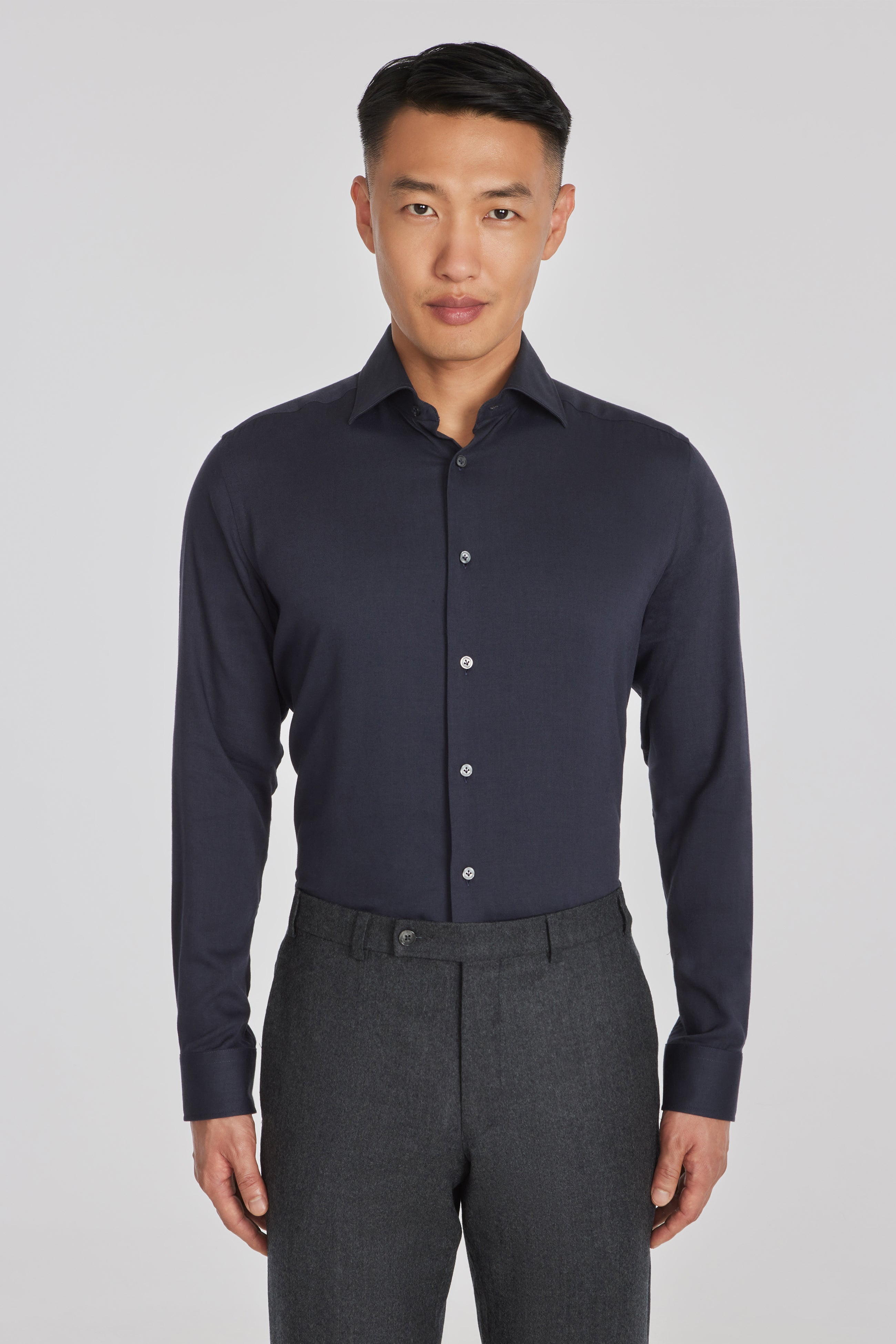 Aurelio Navy Cotton, Viscose and Silk Shirt