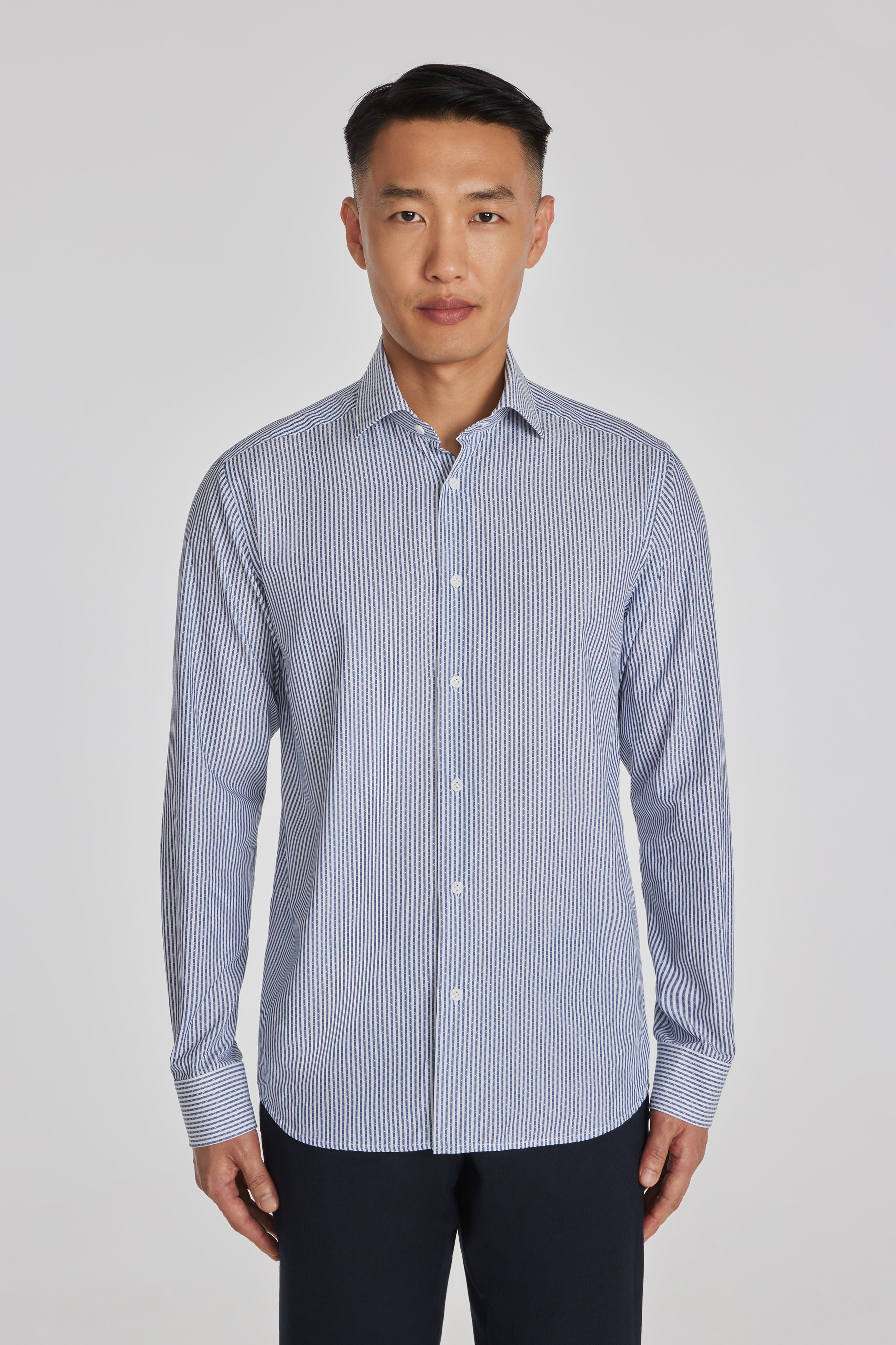 Arron Navy Cotton Striped Shirt