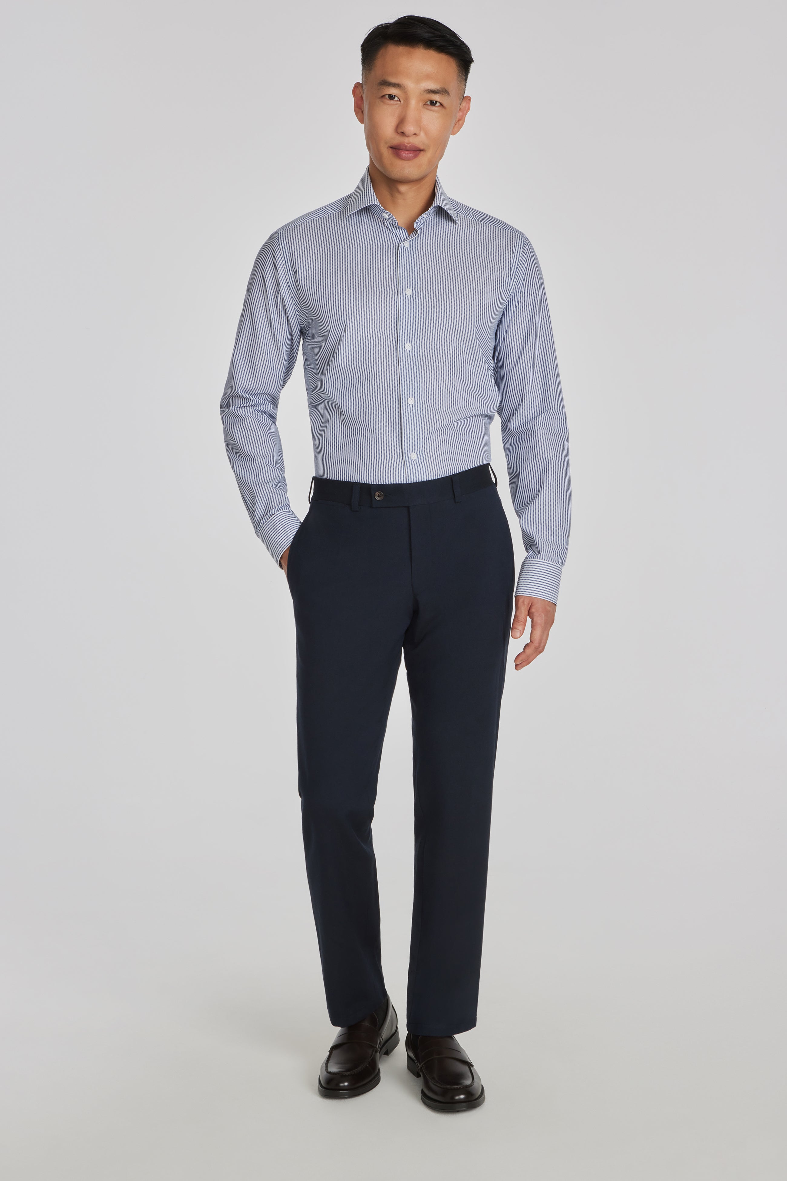 Arron Navy Cotton Striped Shirt