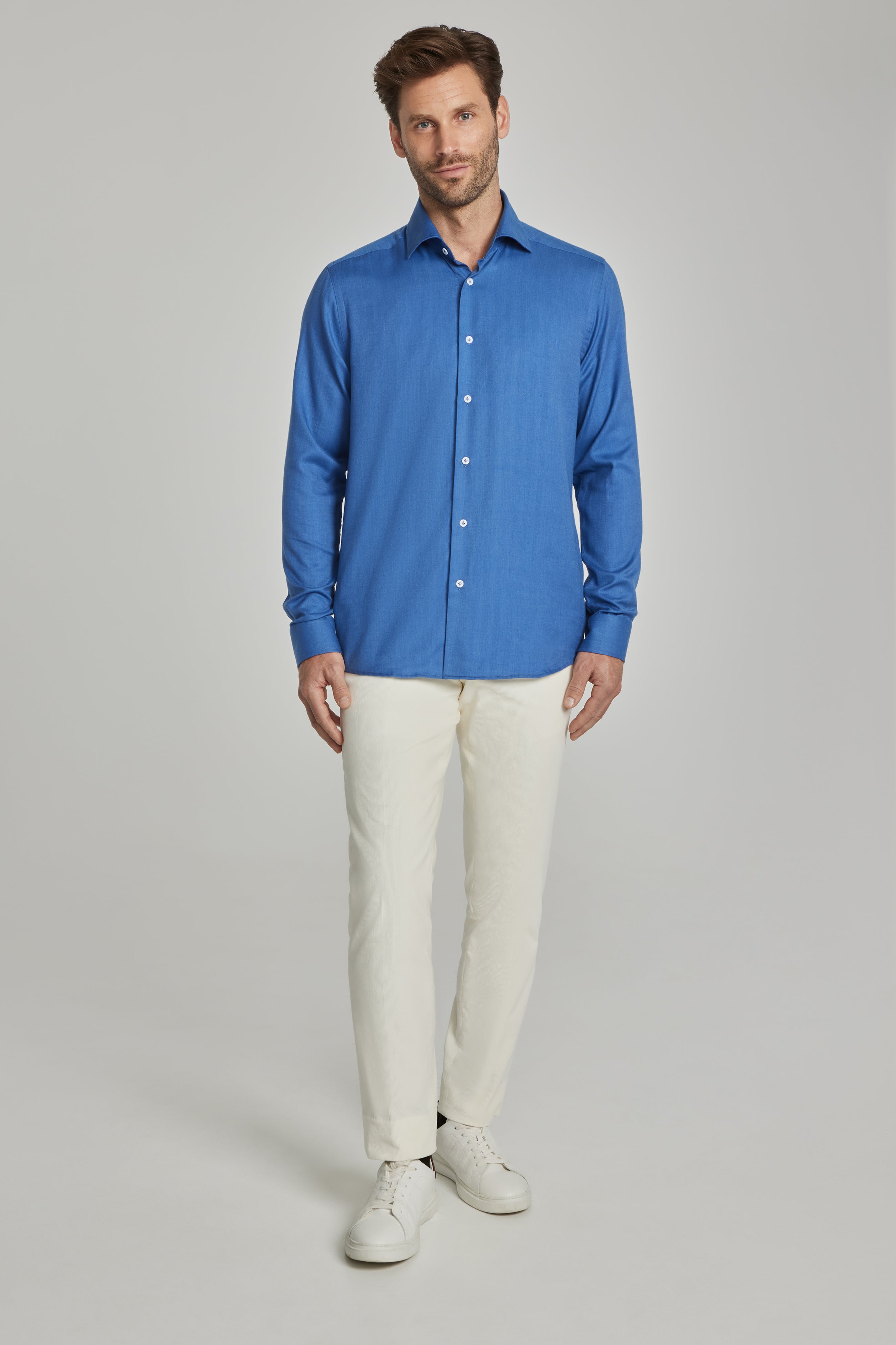 Bellamy Blue Herringbone Cotton and Lyocell Shirt