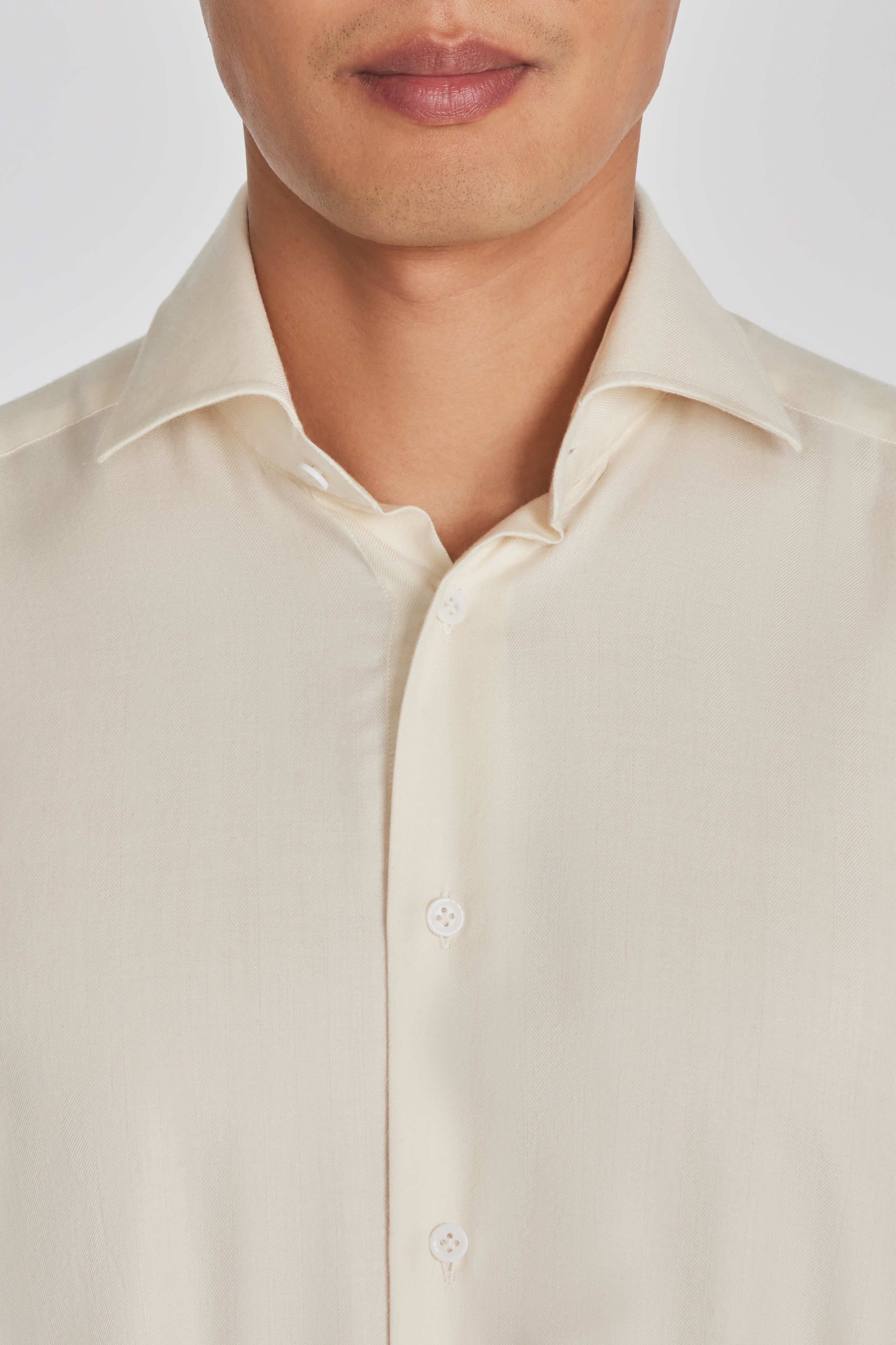 Image of Herringbone Cotton and Lyocell Shirt in Ecru-Jack Victor