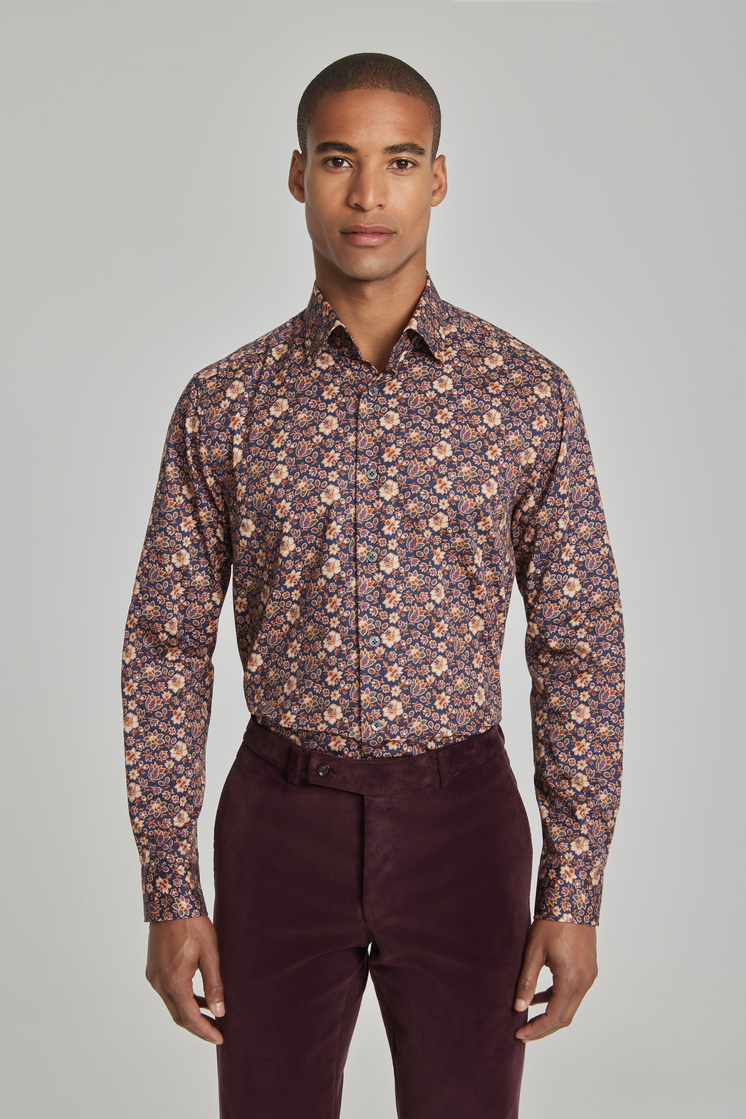 Academy Navy Floral Print Cotton Shirt
