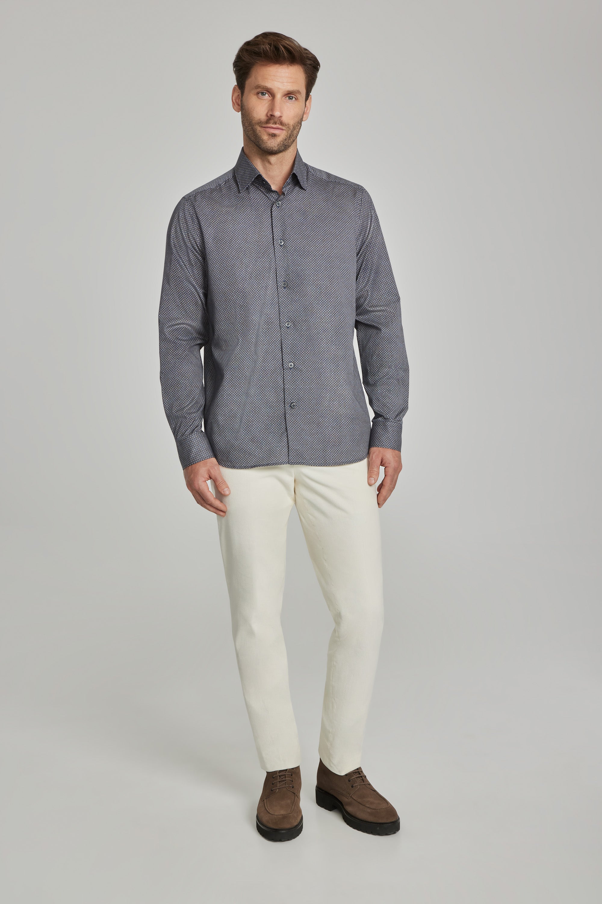 Alfonzo Navy Geometric Print Cotton Shirt