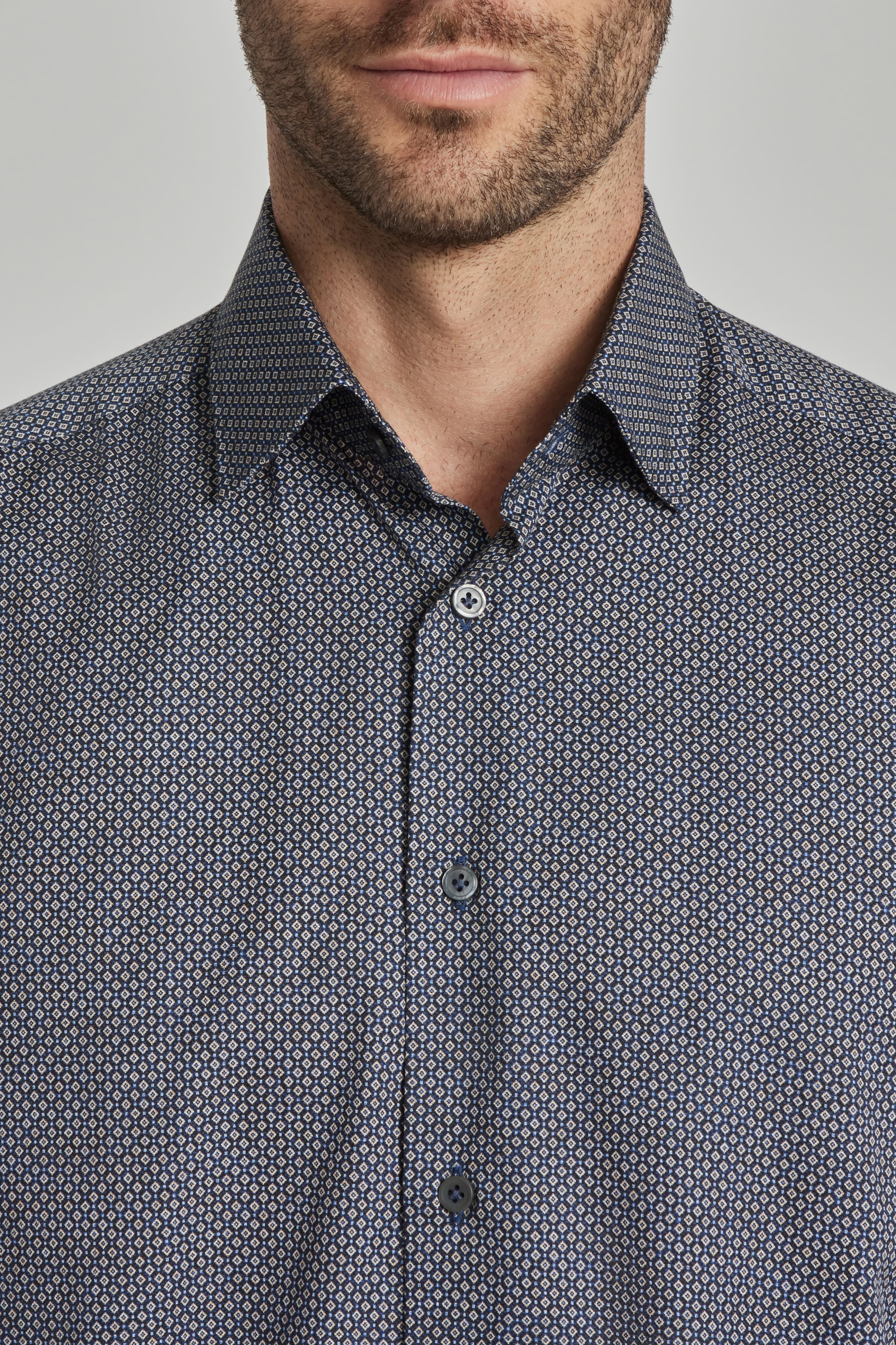 Alfonzo Navy Geometric Print Cotton Shirt