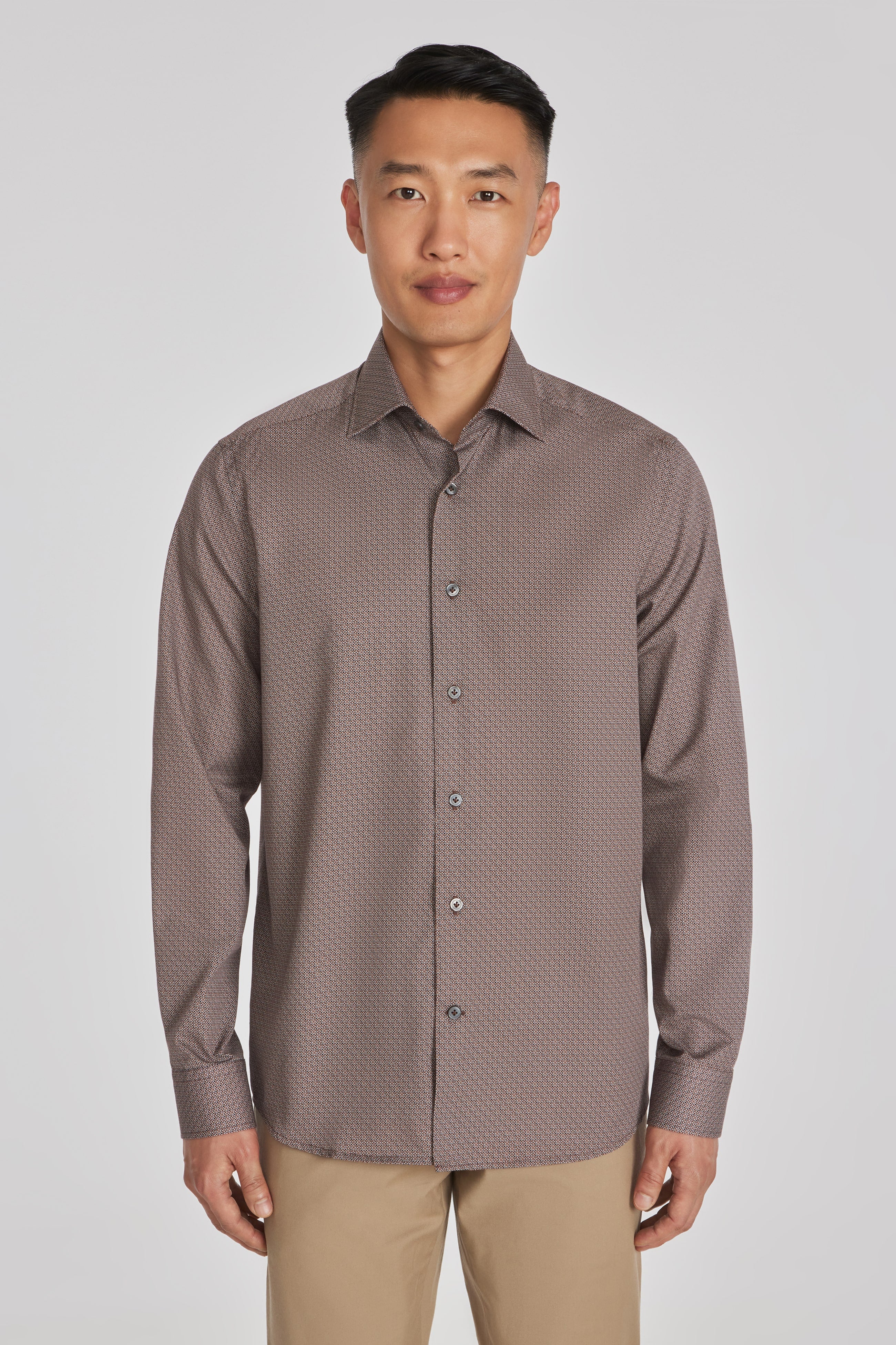 Alonzo Brown Geometric Print Cotton Shirt