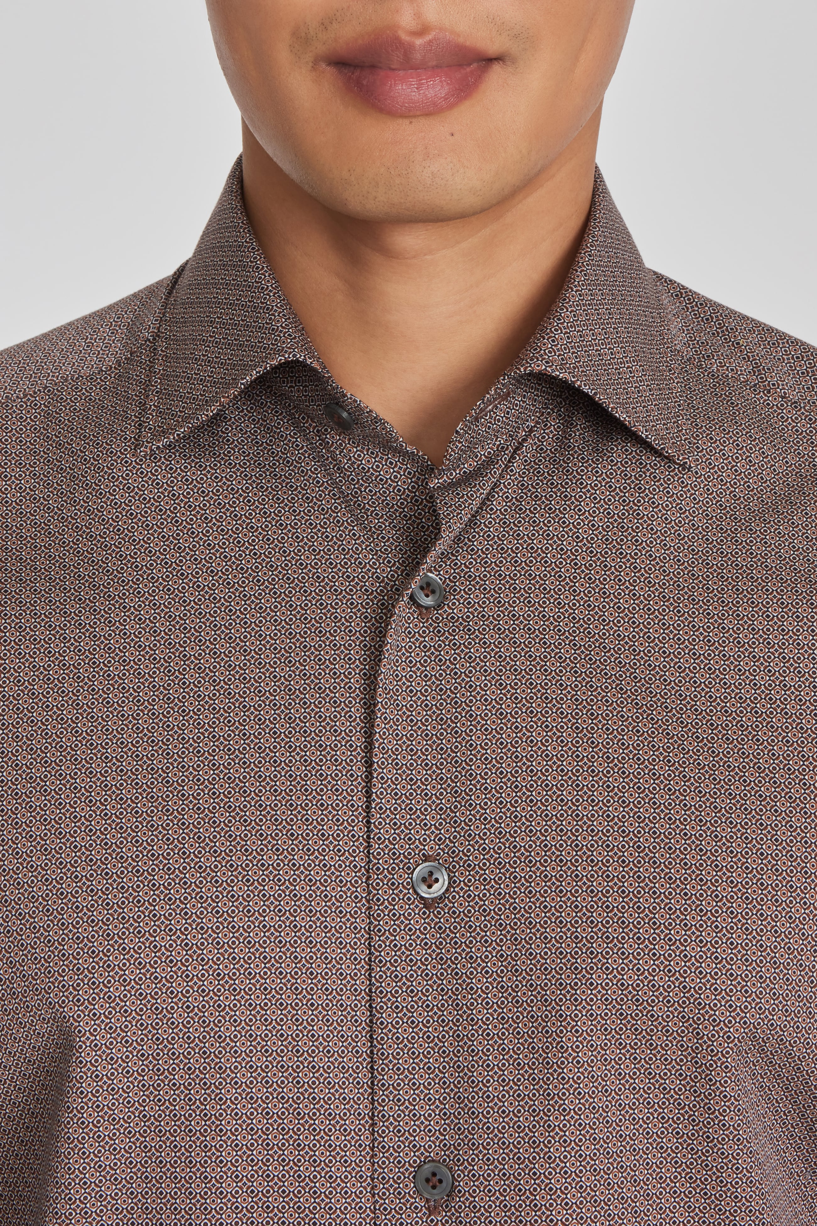 Alonzo Brown Geometric Print Cotton Shirt