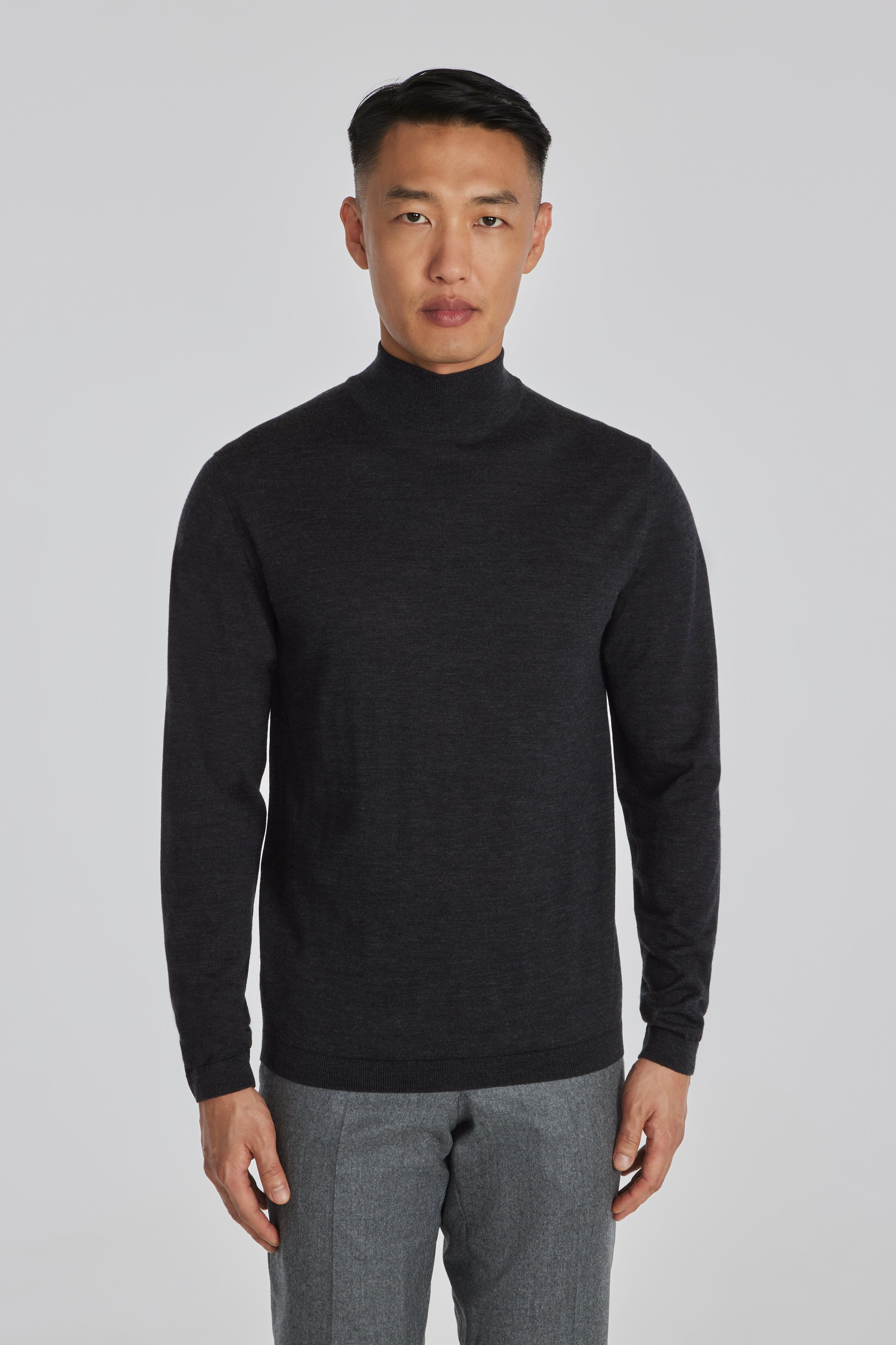 Beaudry Charcoal Wool, Silk and Cashmere Mock Neck Sweater
