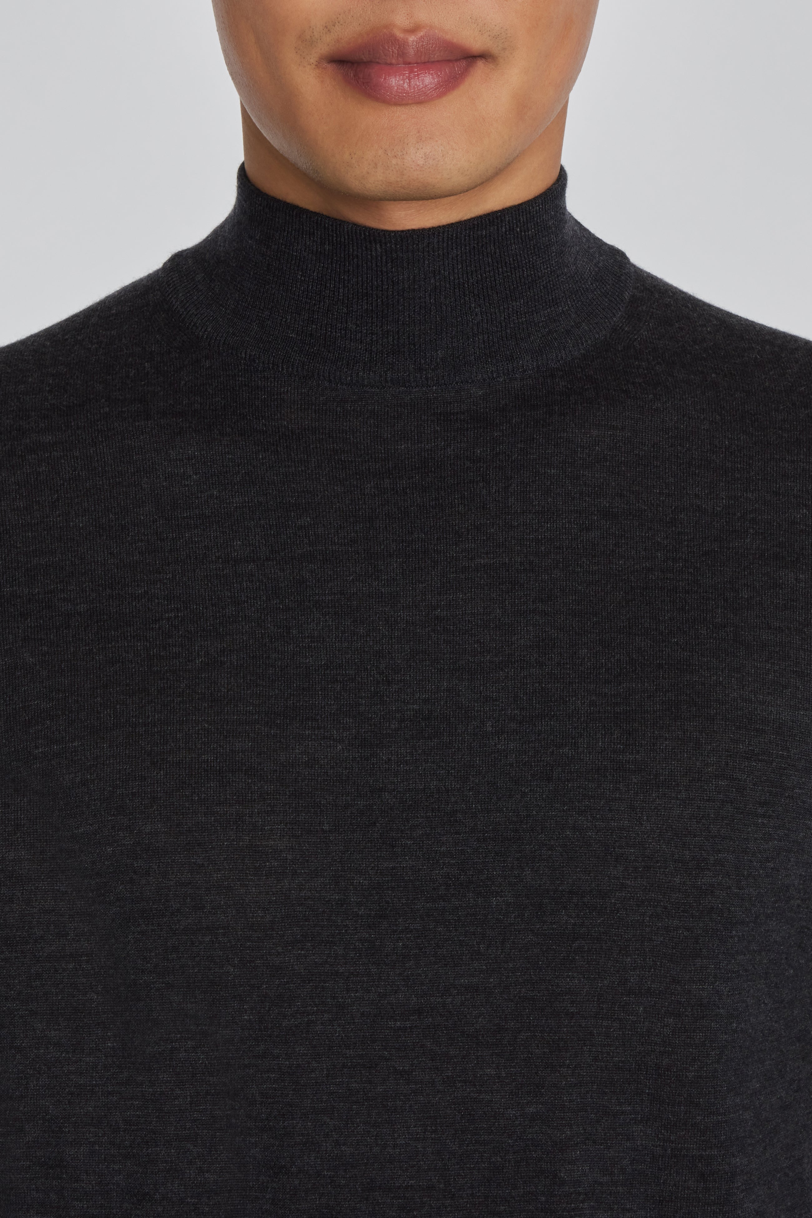 Alt view 1 Beaudry Wool, Silk and Cashmere Mock Neck Sweater in Charcoal