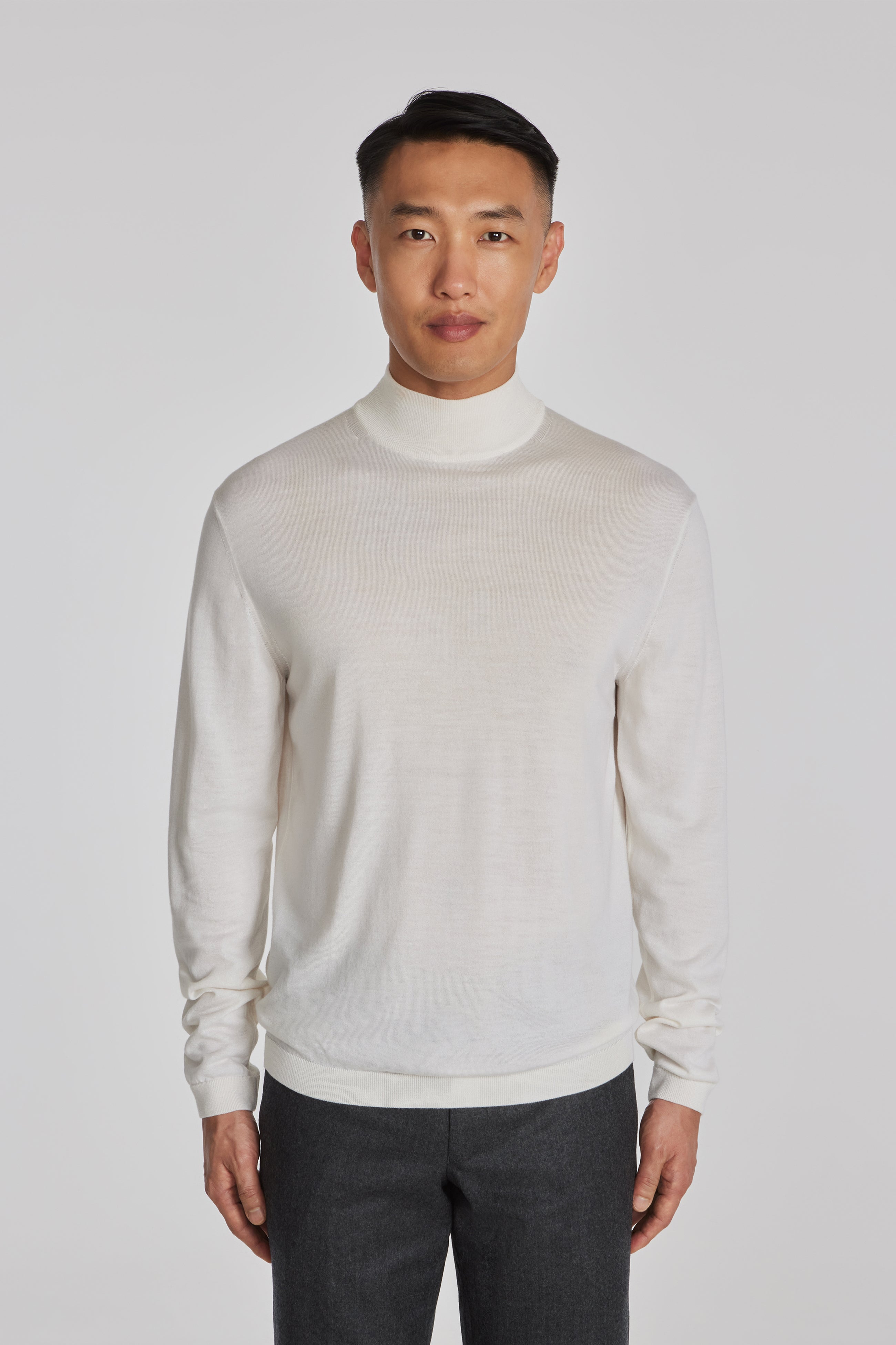 Alt view 1 Beaudry Ecru Wool, Silk and Cashmere Mock Neck Sweater