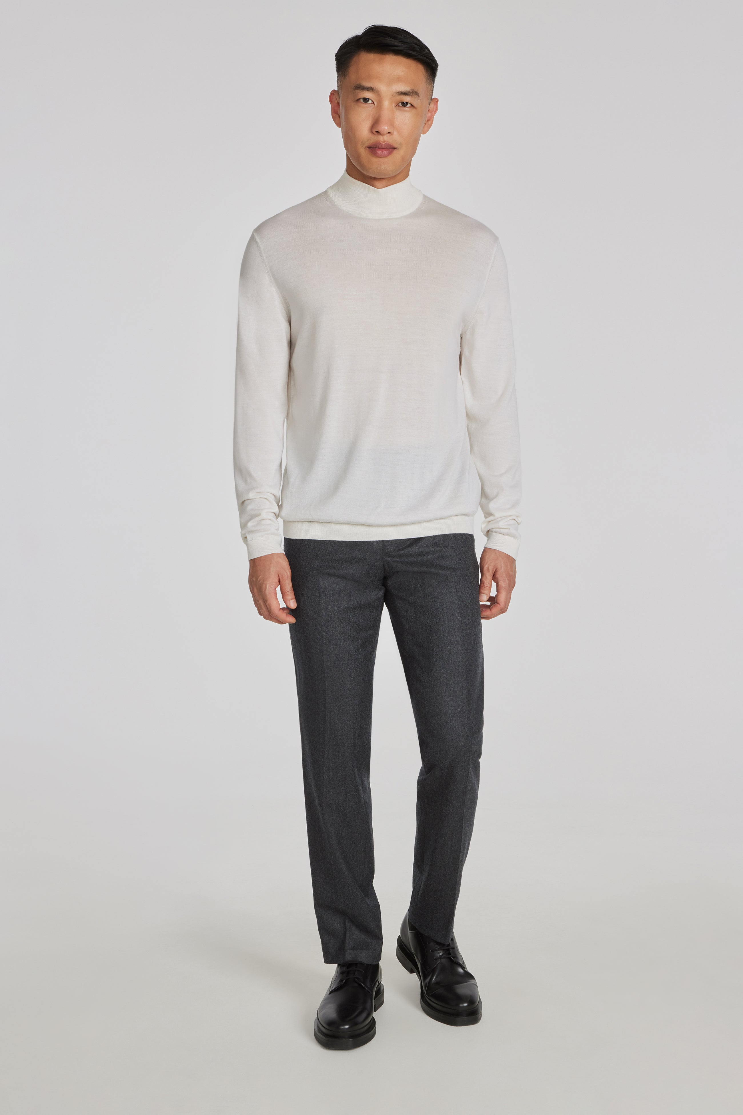 Beaudry Ecru Wool, Silk and Cashmere Mock Neck Sweater
