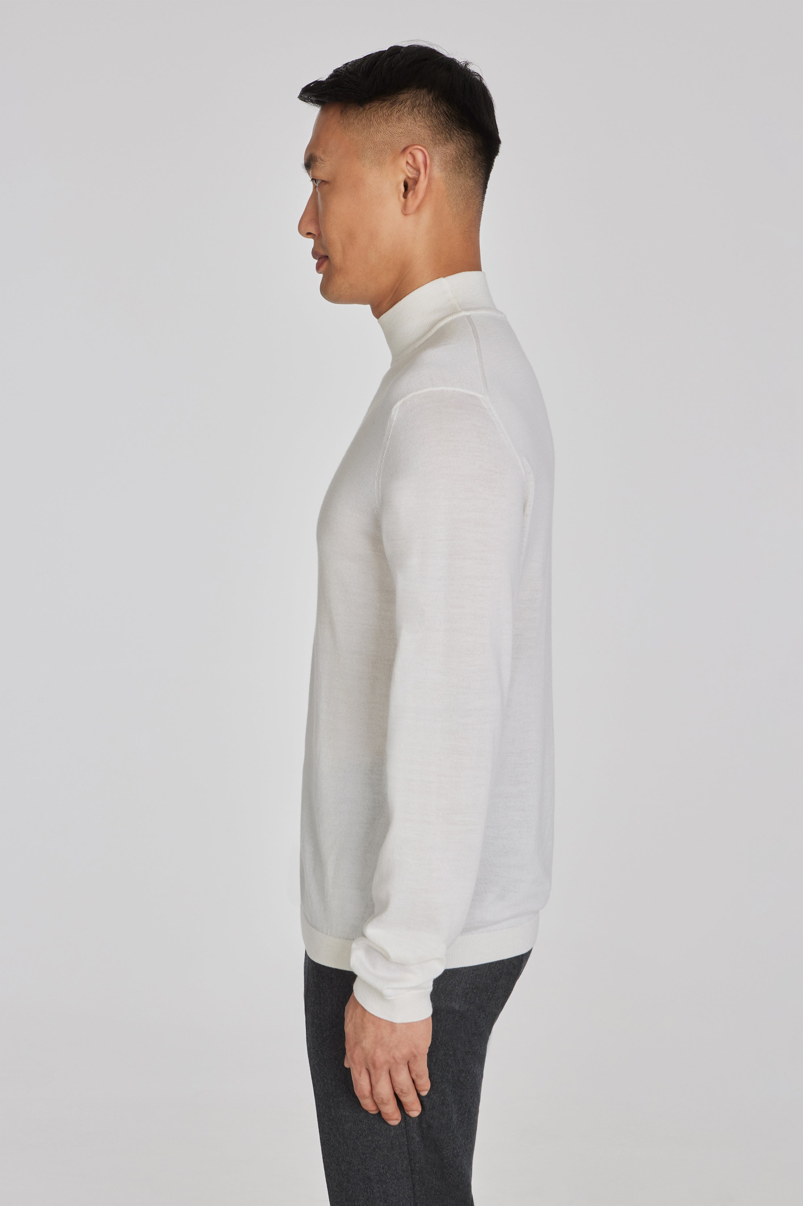 Alt view 3 Beaudry Ecru Wool, Silk and Cashmere Mock Neck Sweater