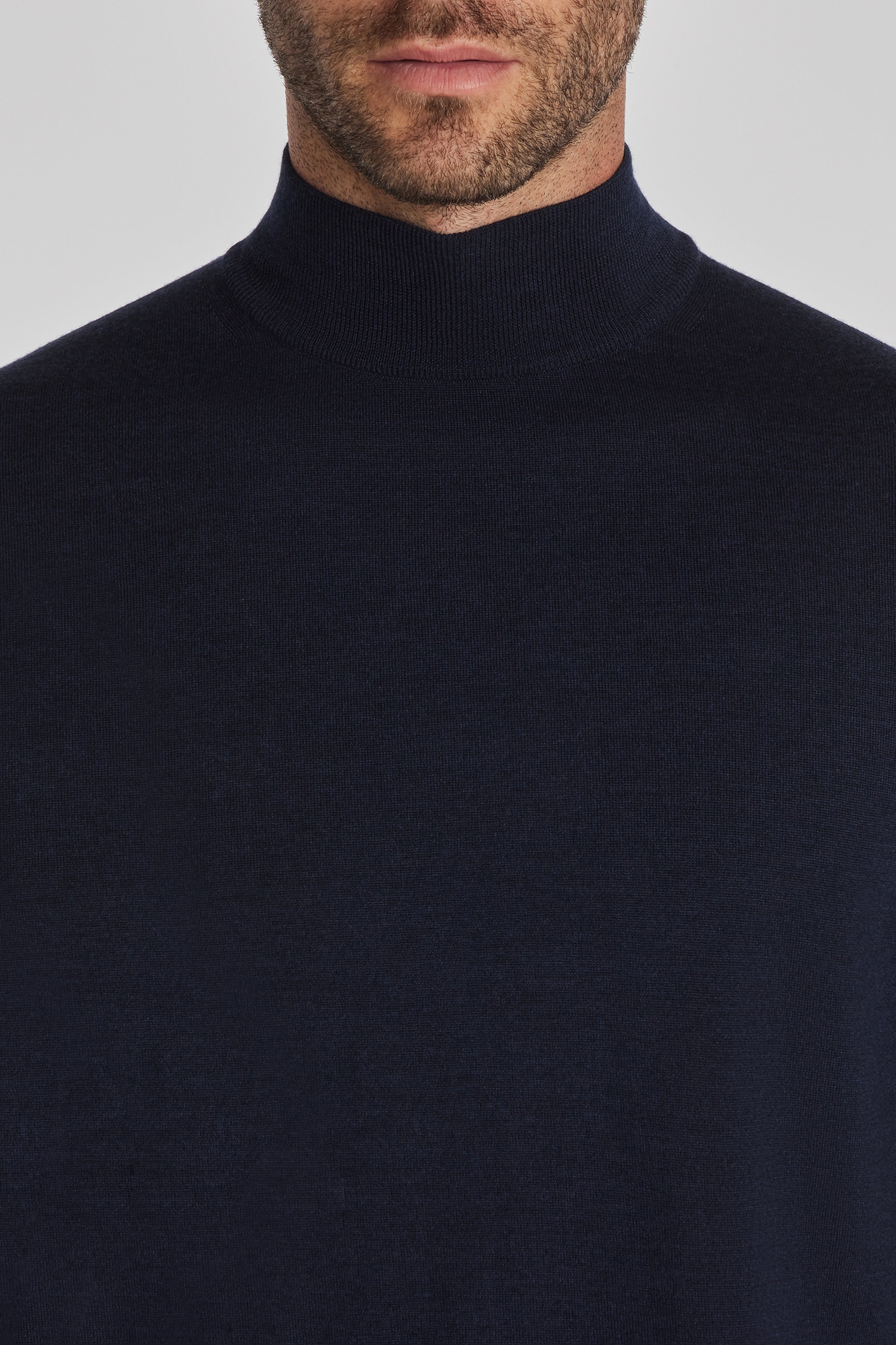Beaudry Navy Wool, Silk and Cashmere Mock Neck Sweater