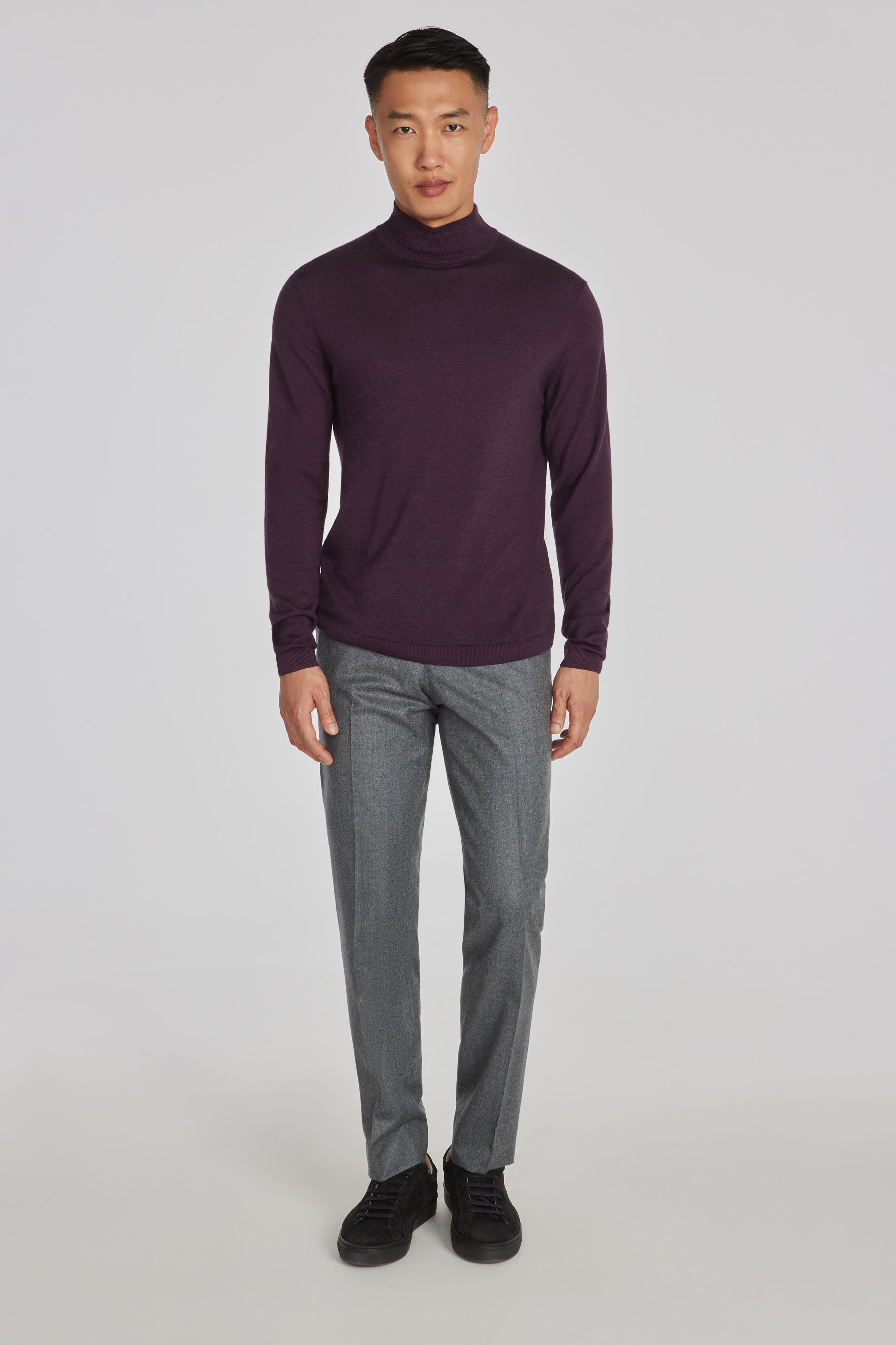 Alt view 2 Beaudry Wool, Silk and Cashmere Mock Neck Sweater in Plum