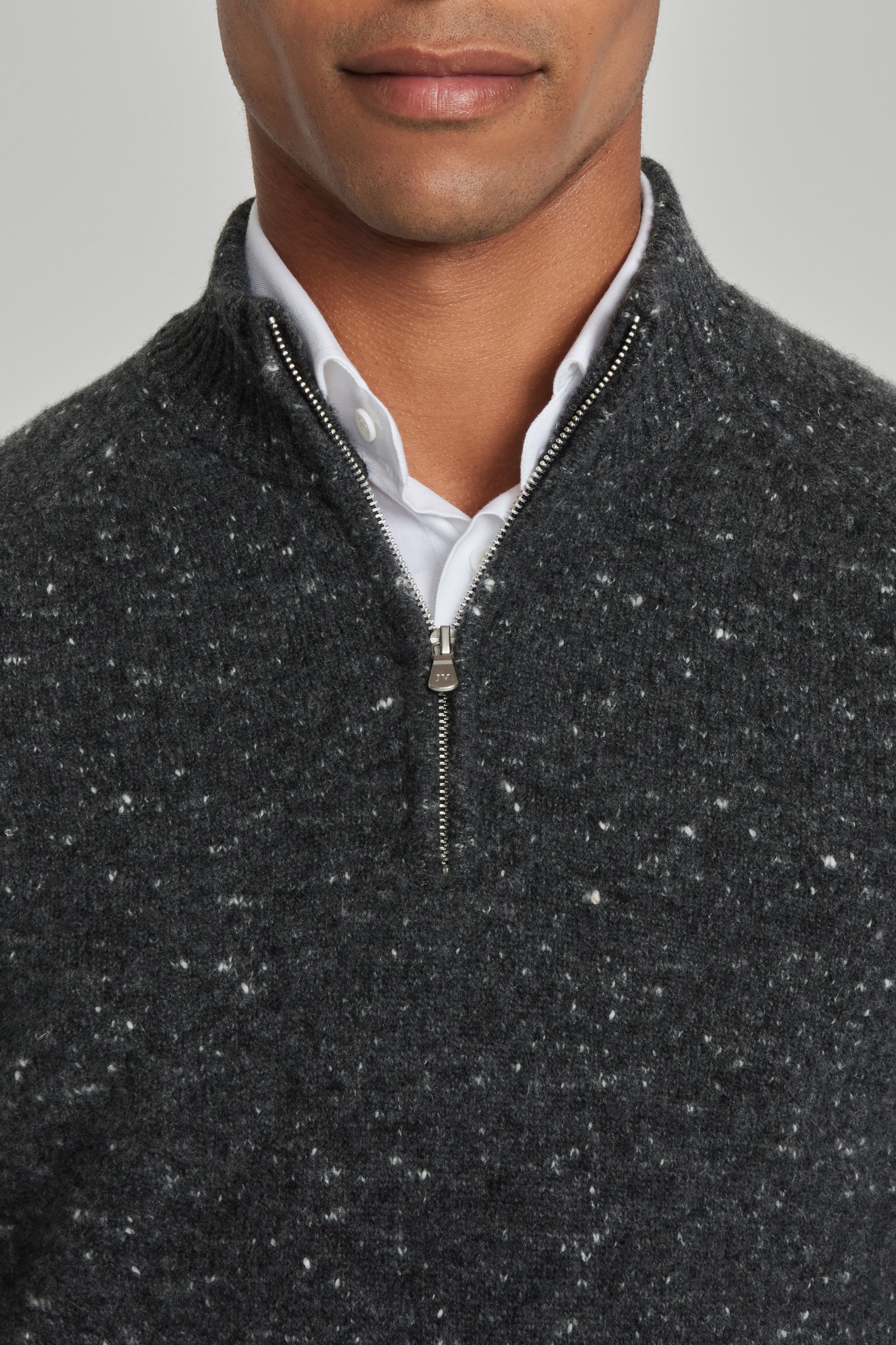 Canora Charcoal Donegal Lambswool and Cashmere Quarter Zip Sweater