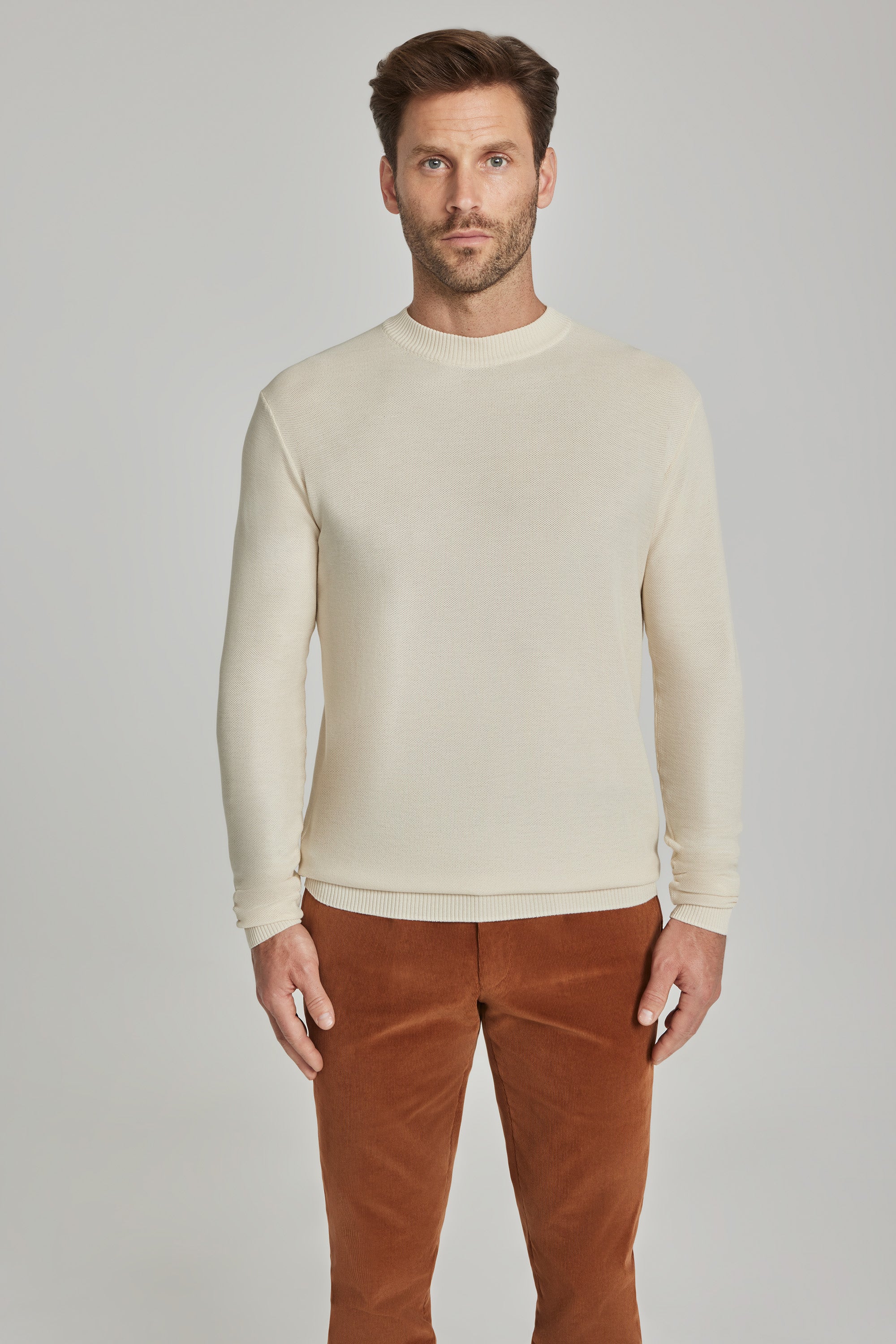Alt view 1 Cadillac Solid Cotton and Silk Crew Neck in Ecru