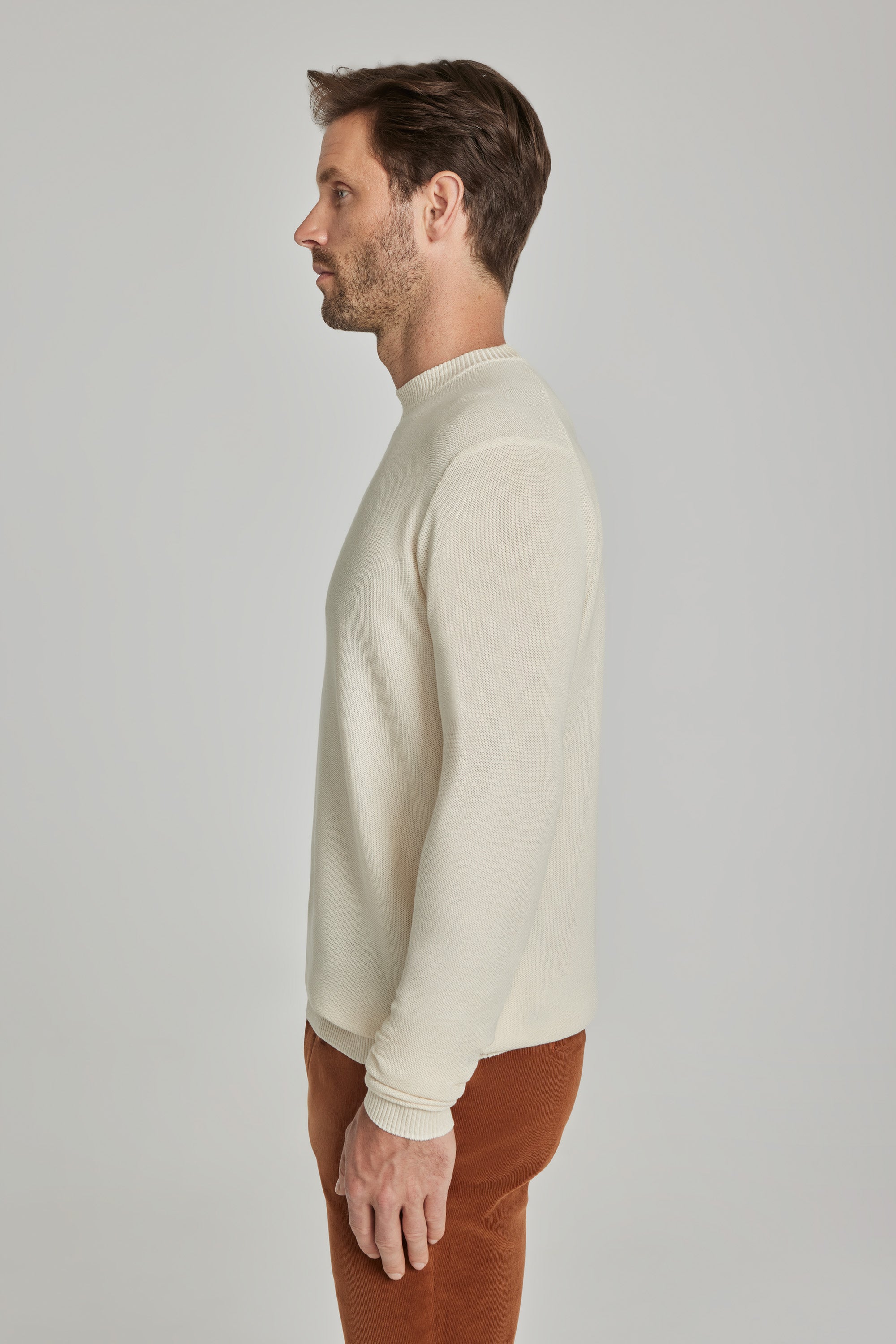 Alt view 4 Cadillac Solid Cotton and Silk Crew Neck in Ecru