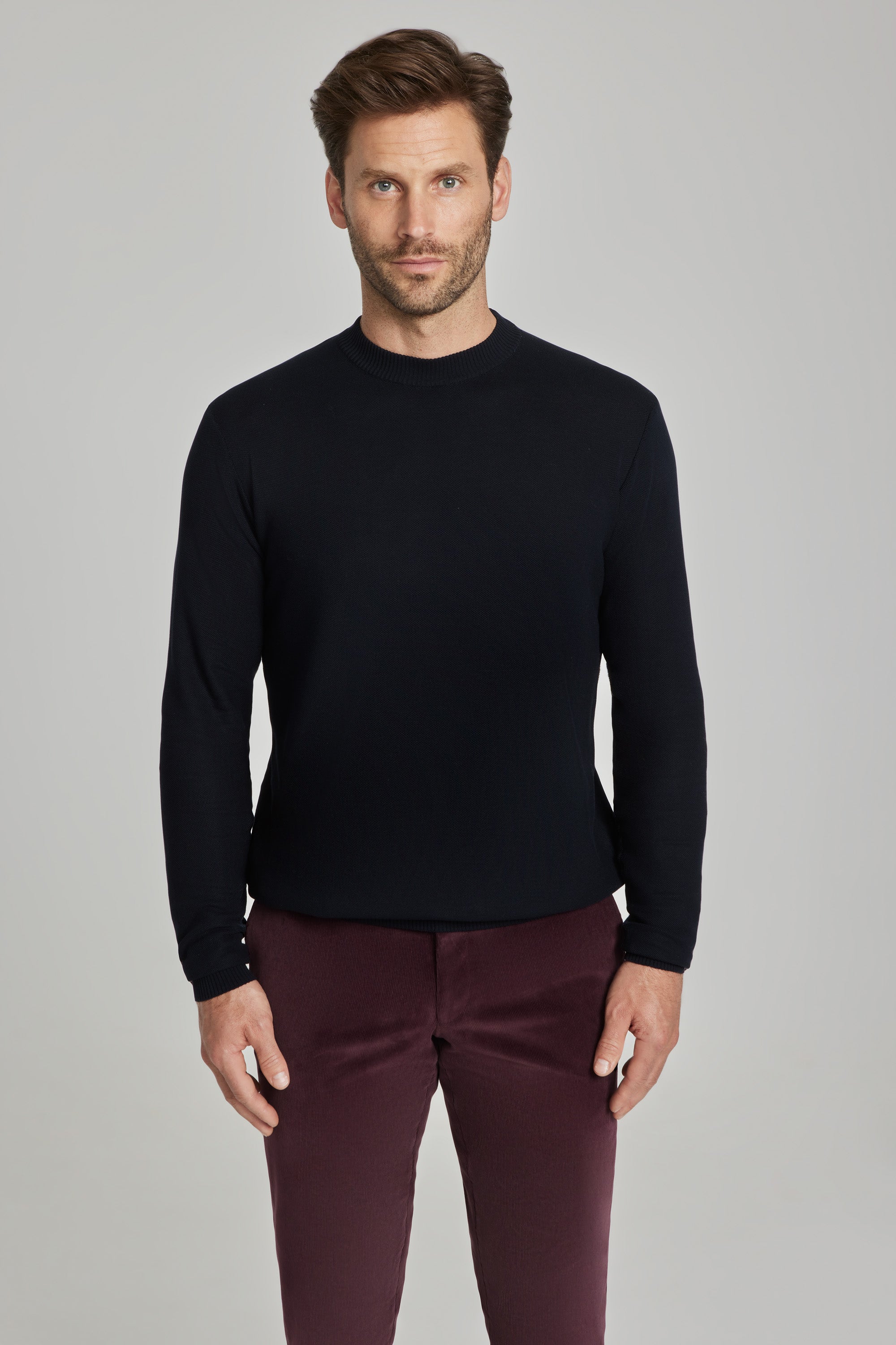 Alt view Cadillac Solid Cotton and Silk Crew Neck in Navy